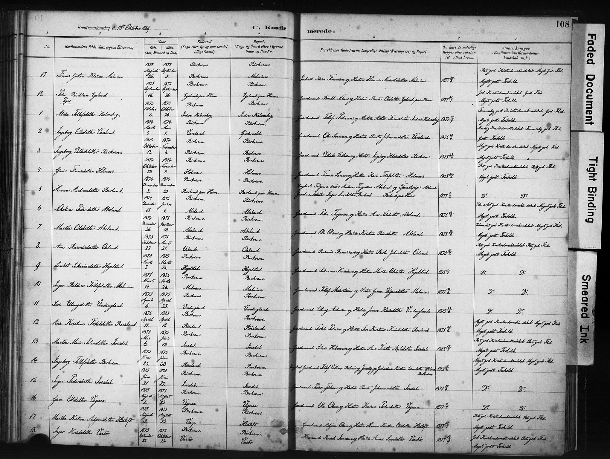 Helleland sokneprestkontor, AV/SAST-A-101810: Ministerialbok nr. A 9, 1887-1908, s. 108