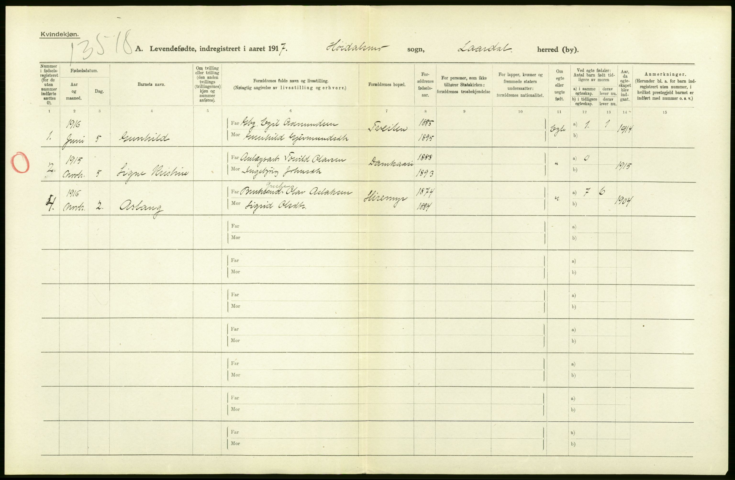Statistisk sentralbyrå, Sosiodemografiske emner, Befolkning, AV/RA-S-2228/D/Df/Dfb/Dfbf/L0022: Bratsberg amt: Levendefødte menn og kvinner. Bygder., 1916, s. 22