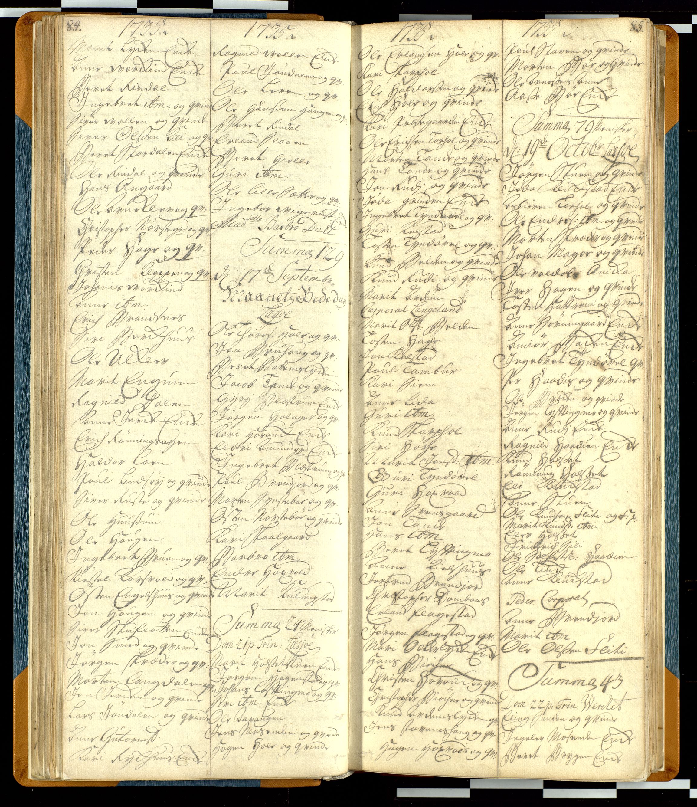 Lesja prestekontor, AV/SAH-PREST-068/H/Hb/L0001: Kommunikantprotokoll nr. 1, 1732-1748, s. 84-85