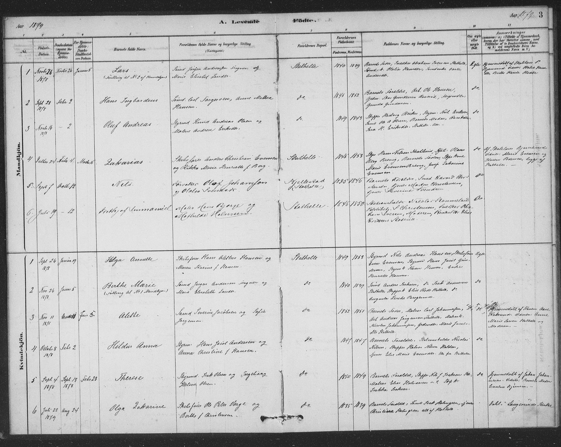 Bamble kirkebøker, AV/SAKO-A-253/F/Fb/L0001: Ministerialbok nr. II 1, 1878-1899, s. 3