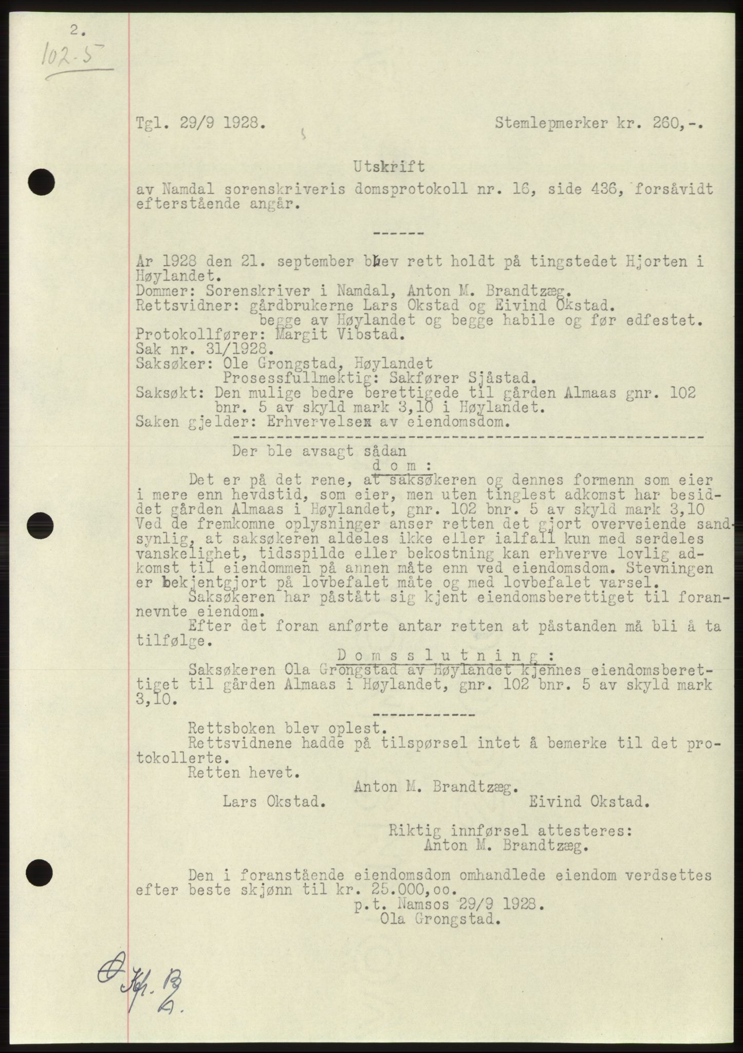 Namdal sorenskriveri, SAT/A-4133/1/2/2C: Pantebok nr. -, 1926-1930, Tingl.dato: 29.09.1928