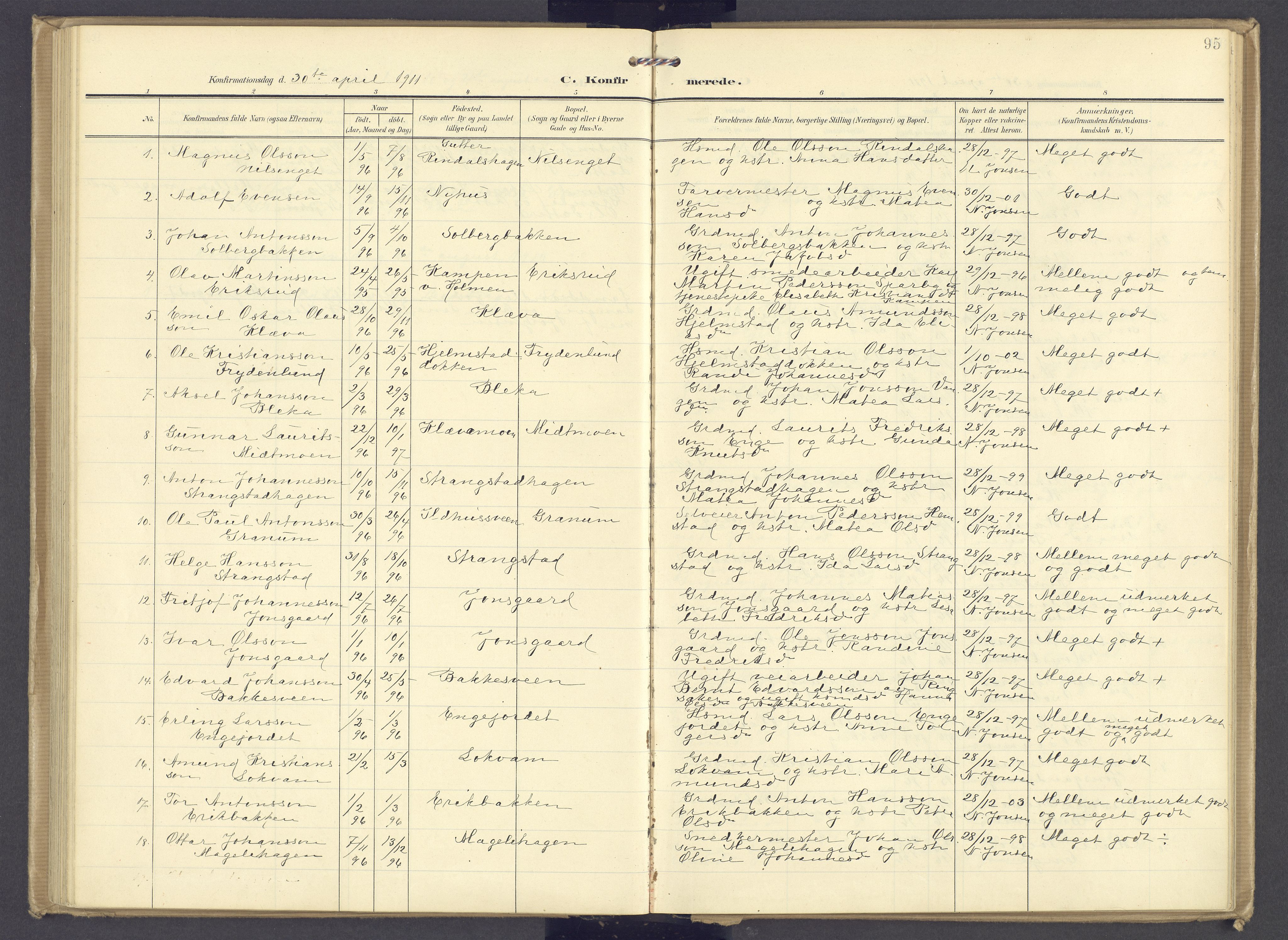 Øyer prestekontor, AV/SAH-PREST-084/H/Ha/Haa/L0013: Ministerialbok nr. 13, 1905-1920, s. 95