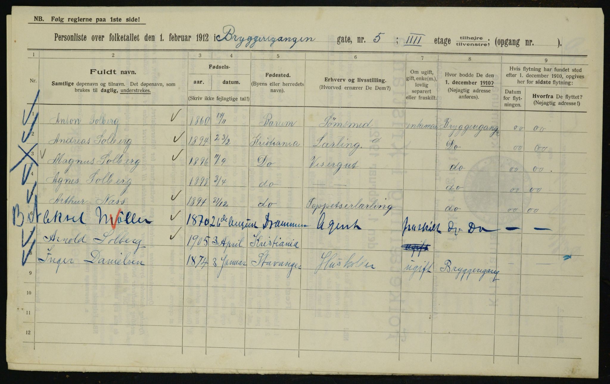 OBA, Kommunal folketelling 1.2.1912 for Kristiania, 1912, s. 10182