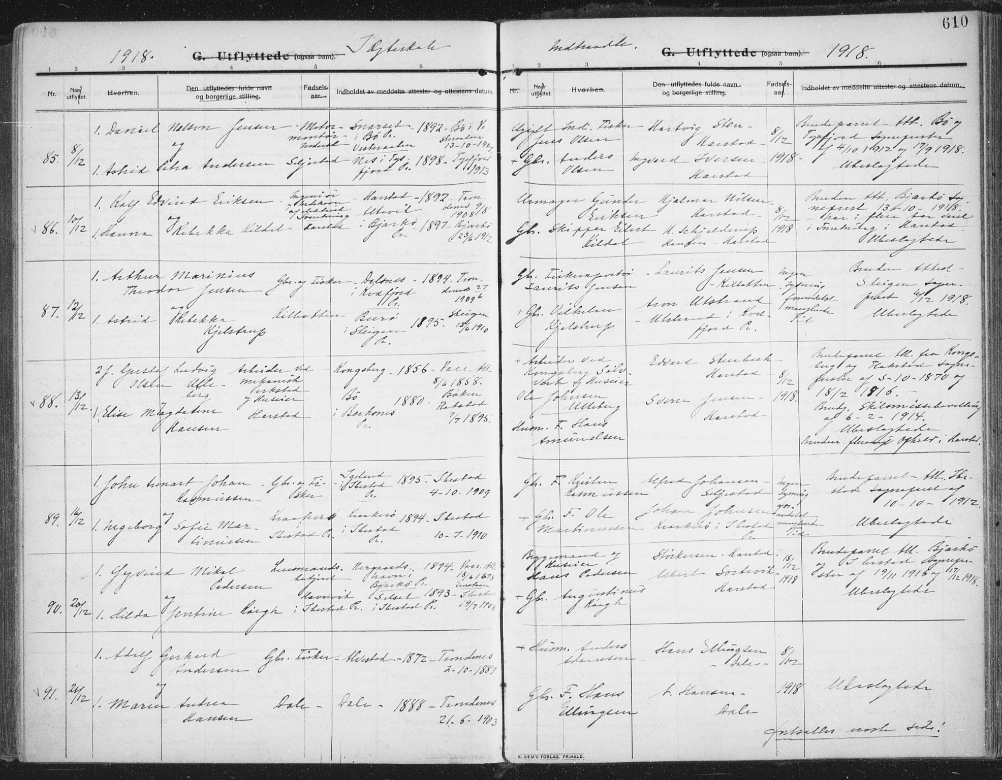 Trondenes sokneprestkontor, AV/SATØ-S-1319/H/Ha/L0018kirke: Ministerialbok nr. 18, 1909-1918, s. 610