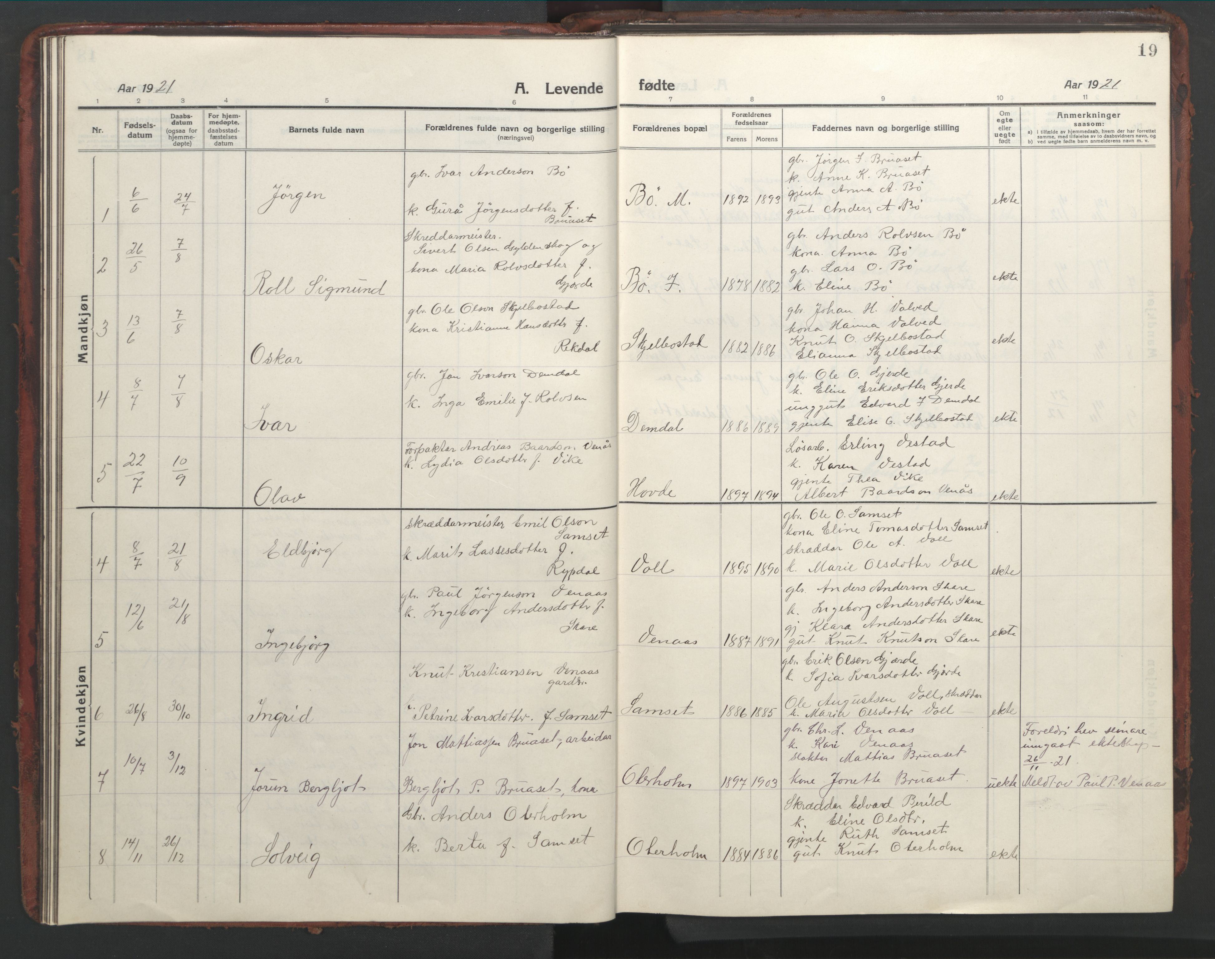 Ministerialprotokoller, klokkerbøker og fødselsregistre - Møre og Romsdal, AV/SAT-A-1454/543/L0565: Klokkerbok nr. 543C03, 1916-1955, s. 19