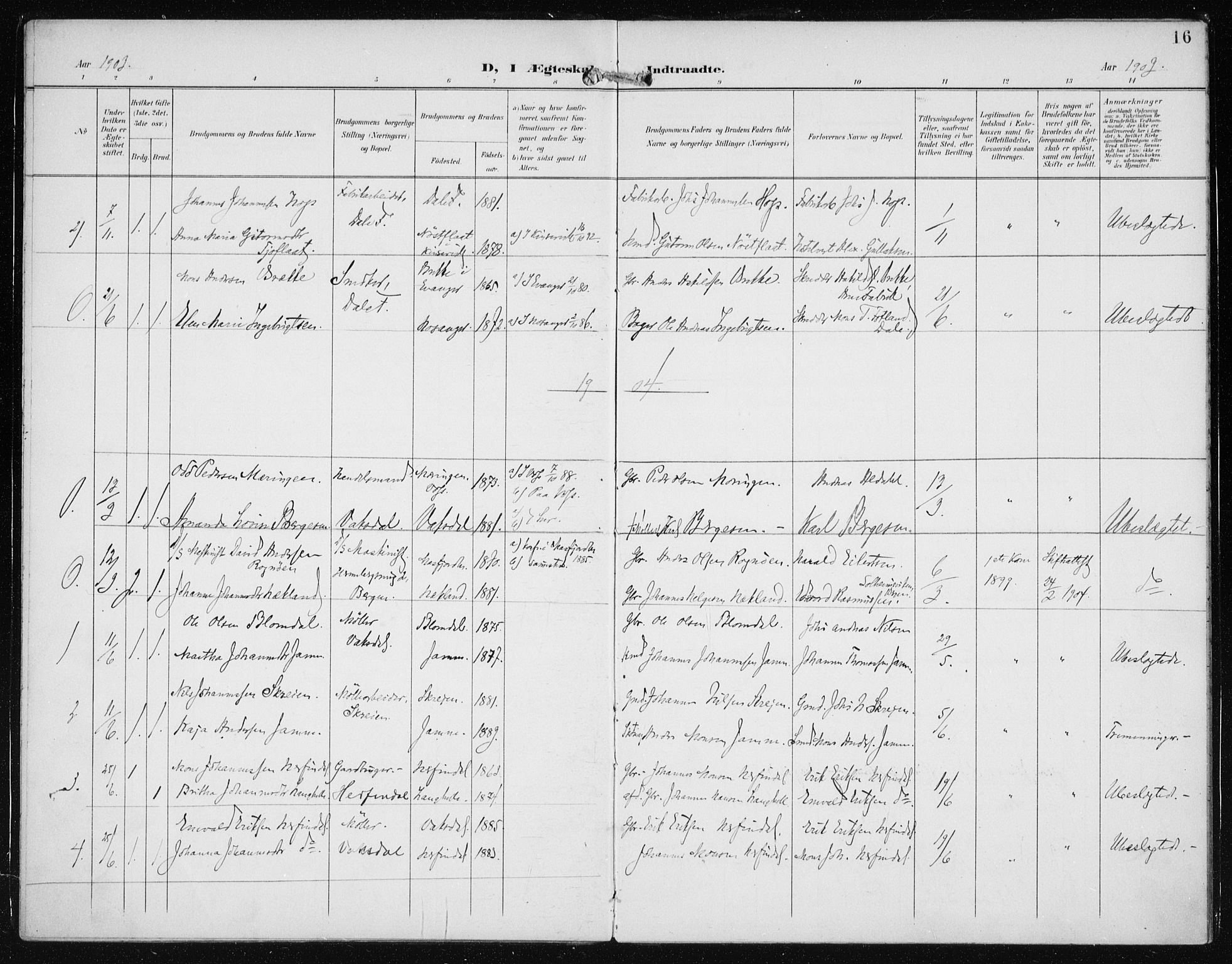 Bruvik Sokneprestembete, AV/SAB-A-74701/H/Haa: Ministerialbok nr. B  3, 1898-1919, s. 16