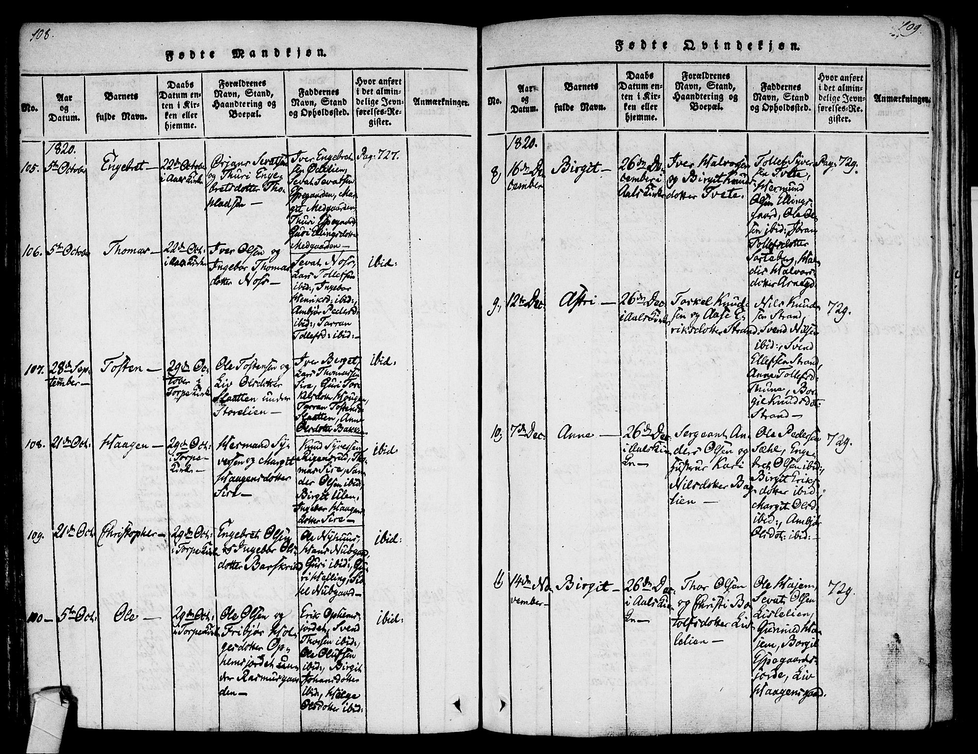 Ål kirkebøker, AV/SAKO-A-249/F/Fa/L0004: Ministerialbok nr. I 4, 1815-1825, s. 108-109