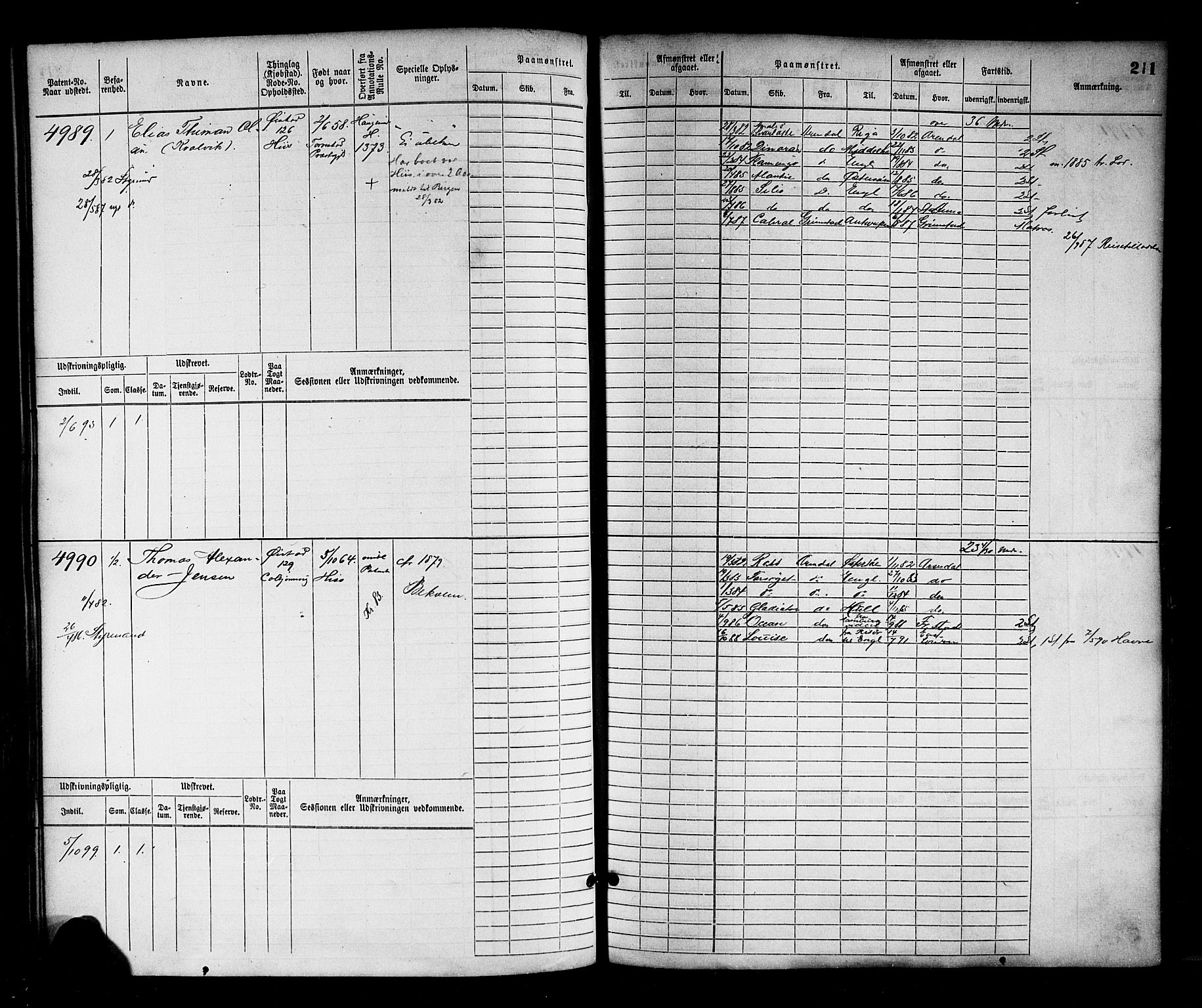 Arendal mønstringskrets, AV/SAK-2031-0012/F/Fb/L0016: Hovedrulle nr 4569-5322, S-14, 1879-1900, s. 221