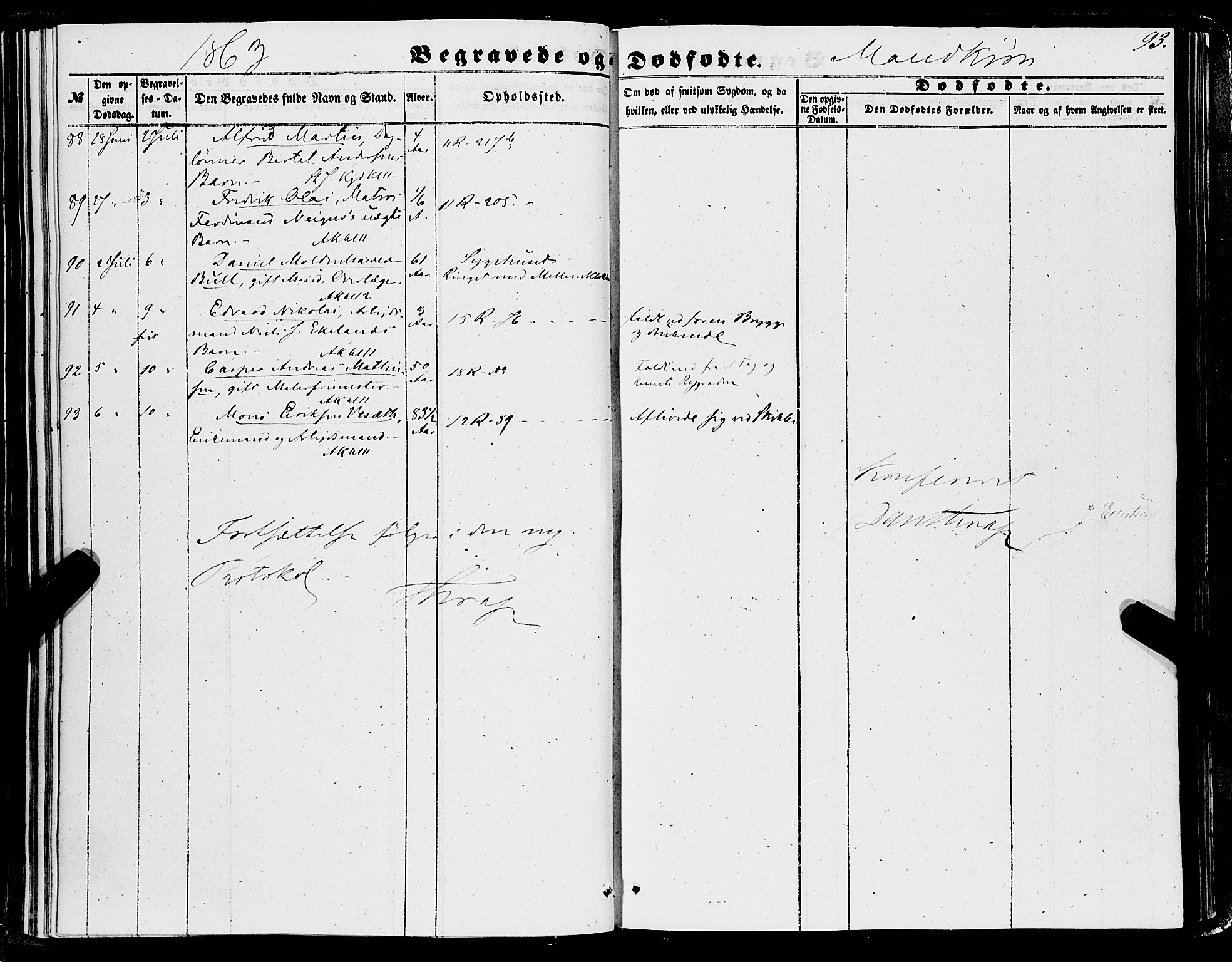 Domkirken sokneprestembete, SAB/A-74801/H/Haa/L0041: Ministerialbok nr. E 2, 1853-1863, s. 93