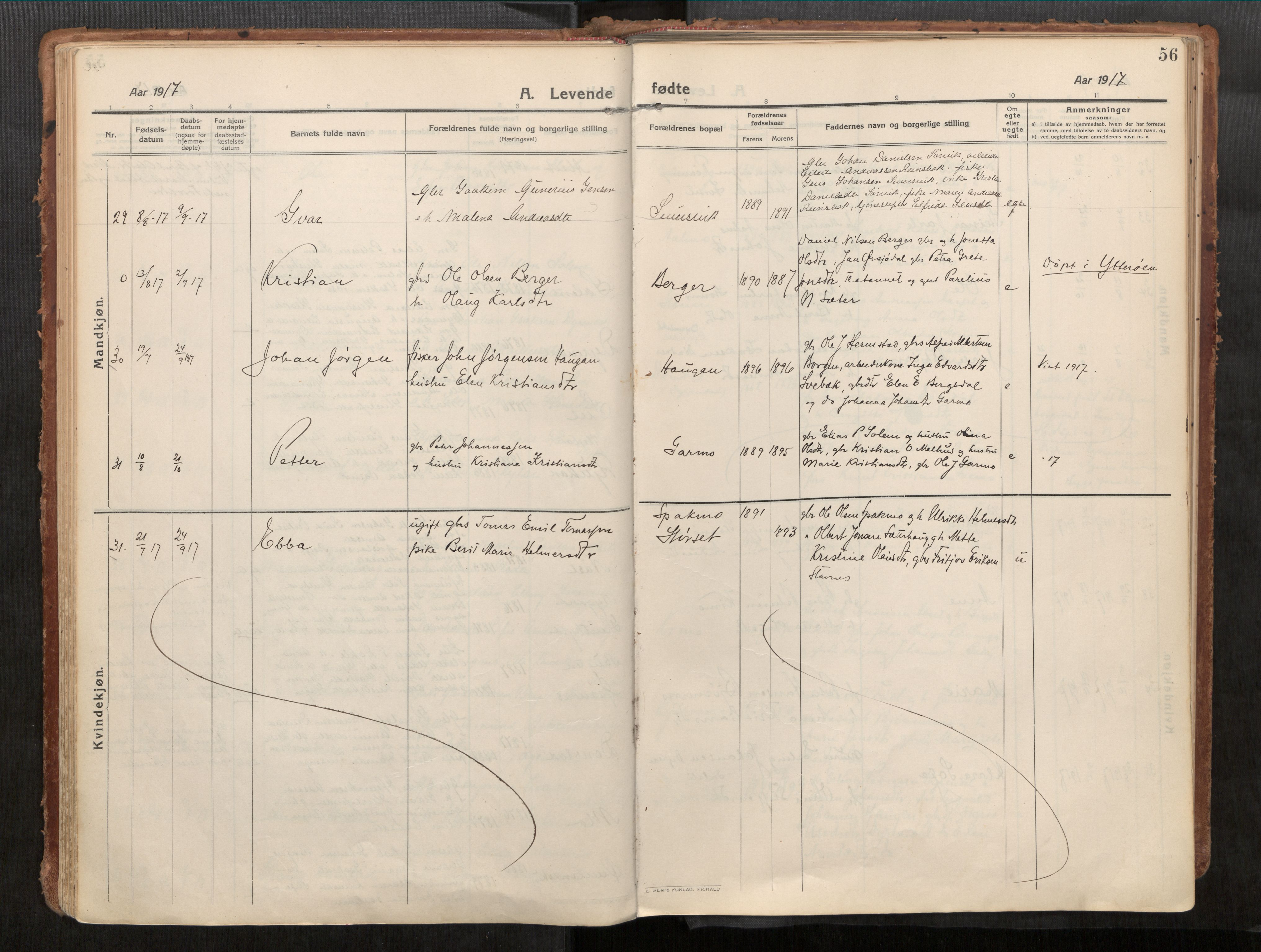 Stadsbygd sokneprestkontor, AV/SAT-A-1117/1/I/I1/I1a/L0001: Ministerialbok nr. 1, 1911-1929, s. 56