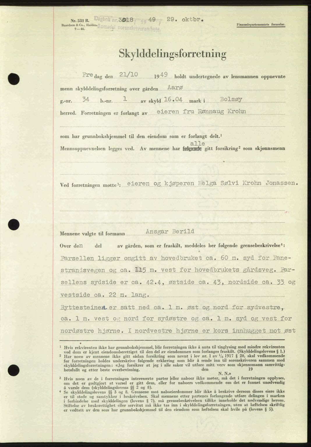 Romsdal sorenskriveri, SAT/A-4149/1/2/2C: Pantebok nr. A31, 1949-1949, Dagboknr: 3018/1949