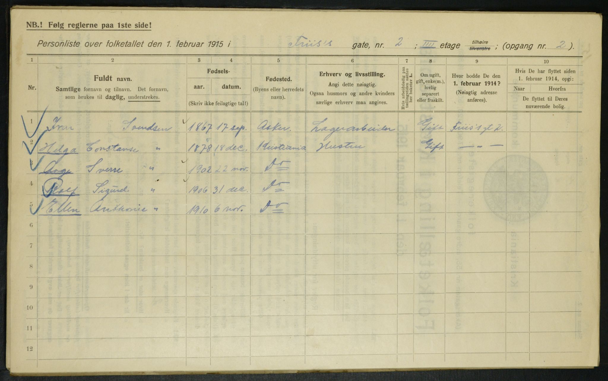 OBA, Kommunal folketelling 1.2.1915 for Kristiania, 1915, s. 26445