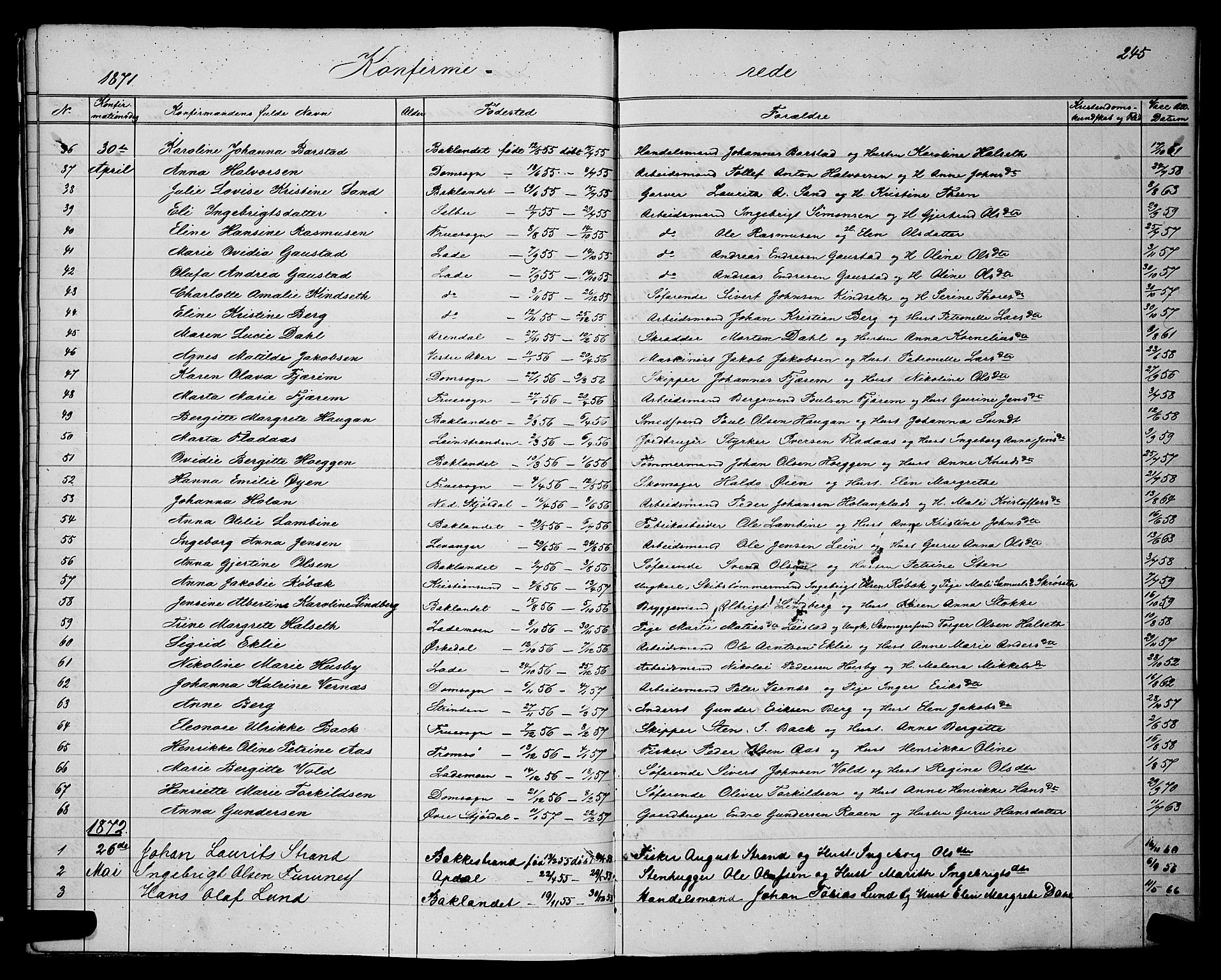 Ministerialprotokoller, klokkerbøker og fødselsregistre - Sør-Trøndelag, SAT/A-1456/604/L0220: Klokkerbok nr. 604C03, 1870-1885, s. 245