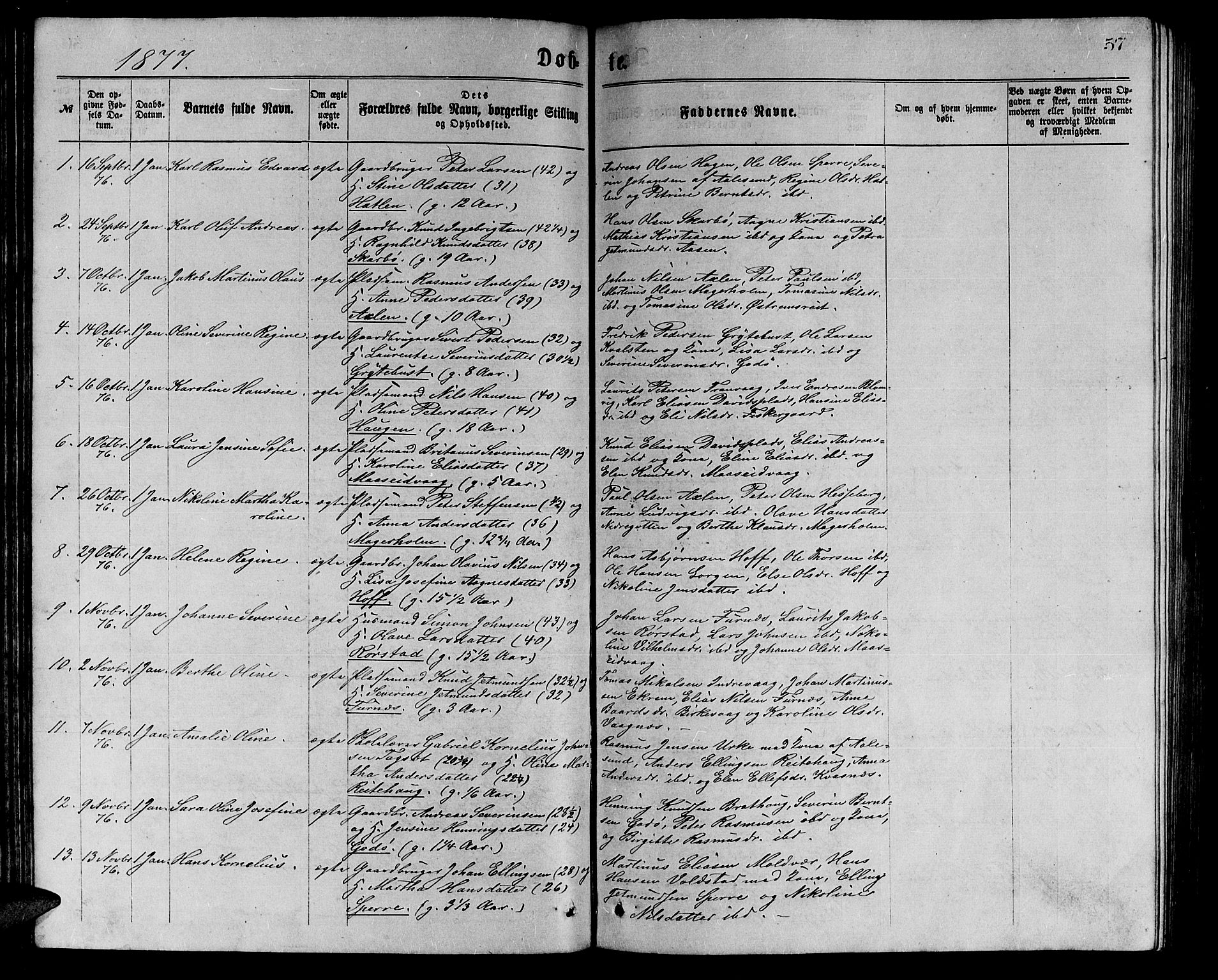 Ministerialprotokoller, klokkerbøker og fødselsregistre - Møre og Romsdal, AV/SAT-A-1454/528/L0429: Klokkerbok nr. 528C10, 1872-1886, s. 57