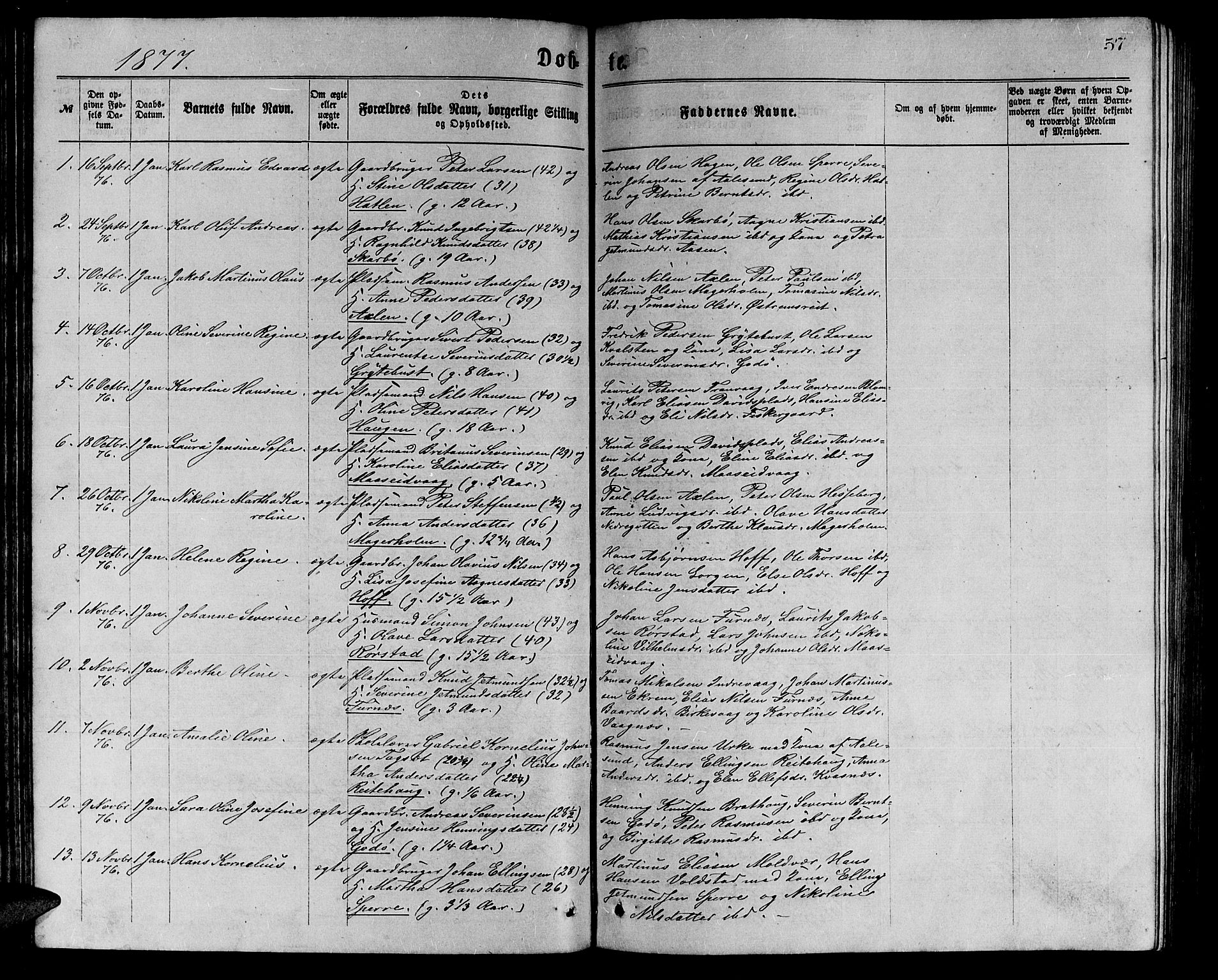 Ministerialprotokoller, klokkerbøker og fødselsregistre - Møre og Romsdal, SAT/A-1454/528/L0429: Klokkerbok nr. 528C10, 1872-1886, s. 57