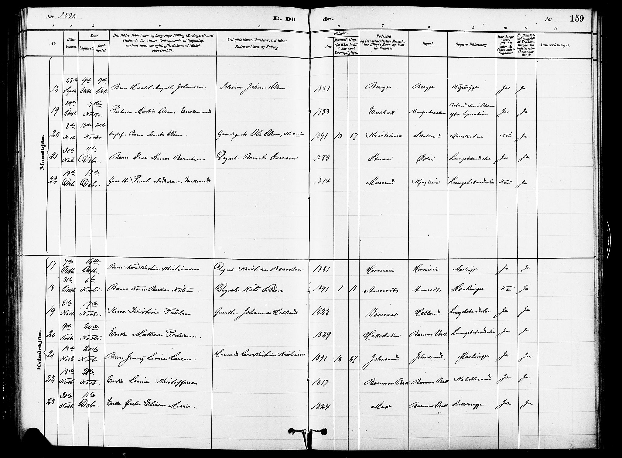 Asker prestekontor Kirkebøker, SAO/A-10256a/F/Fb/L0001: Ministerialbok nr. II 1, 1879-1895, s. 159