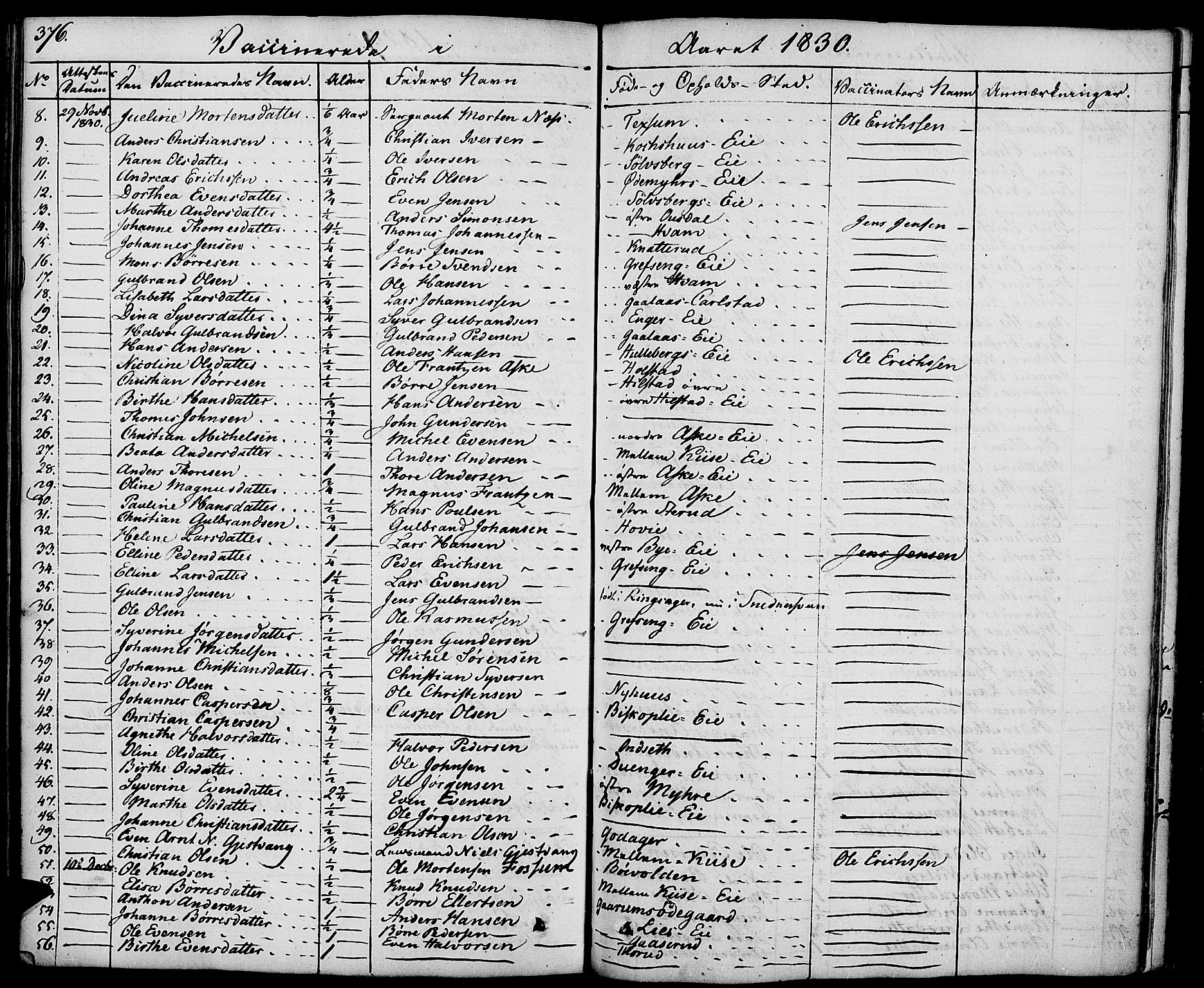 Nes prestekontor, Hedmark, AV/SAH-PREST-020/K/Ka/L0003: Ministerialbok nr. 3, 1827-1851, s. 376