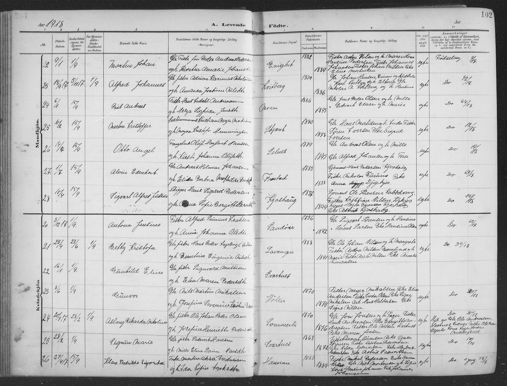 Balsfjord sokneprestembete, AV/SATØ-S-1303/G/Gab/L0009klokker: Klokkerbok nr. 9, 1906-1920, s. 102