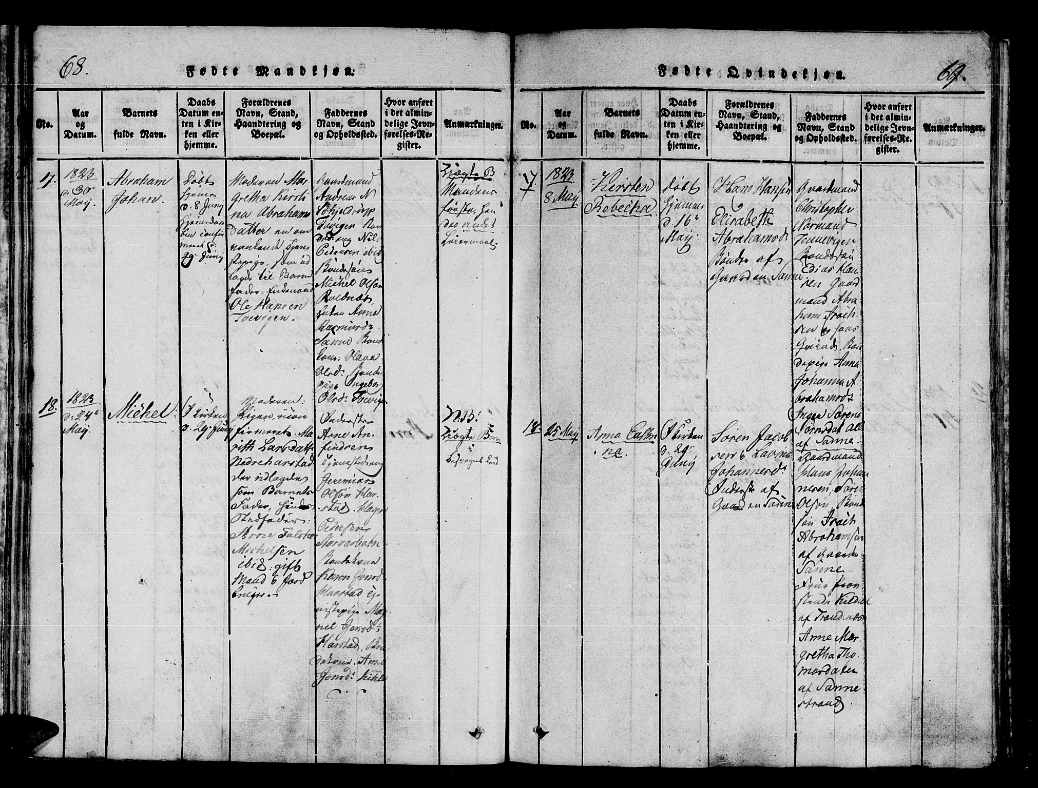 Trondenes sokneprestkontor, AV/SATØ-S-1319/H/Ha/L0006kirke: Ministerialbok nr. 6, 1821-1827, s. 68-69