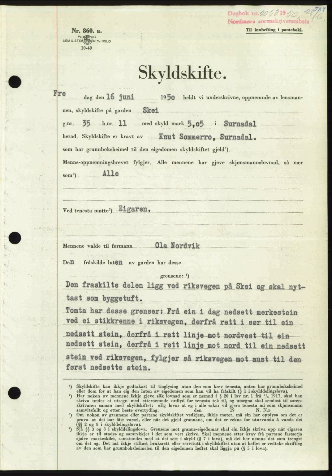 Nordmøre sorenskriveri, SAT/A-4132/1/2/2Ca: Pantebok nr. A115, 1950-1950, Dagboknr: 2053/1950
