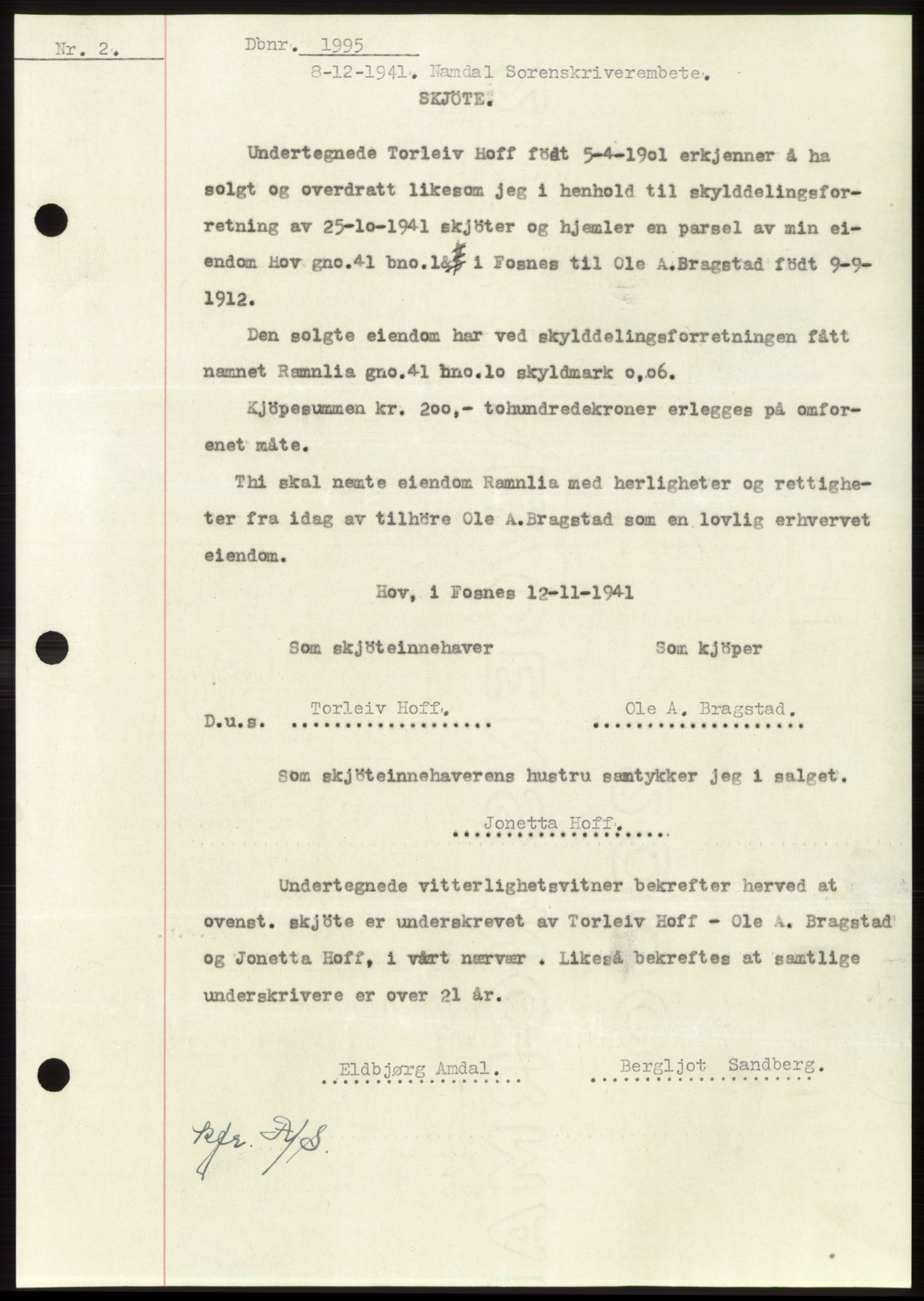 Namdal sorenskriveri, SAT/A-4133/1/2/2C: Pantebok nr. -, 1941-1942, Dagboknr: 1995/1941