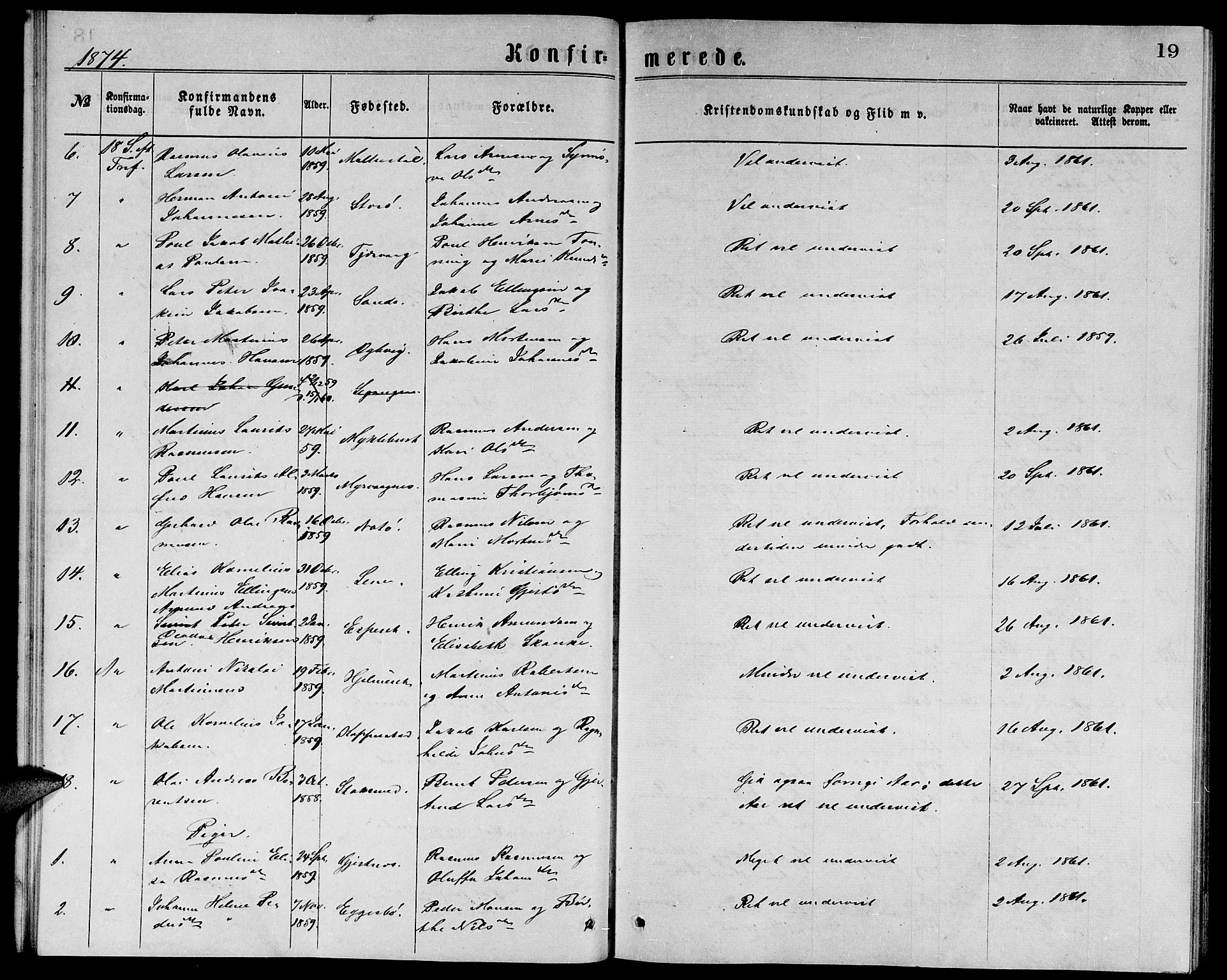 Ministerialprotokoller, klokkerbøker og fødselsregistre - Møre og Romsdal, AV/SAT-A-1454/507/L0072: Ministerialbok nr. 507A07, 1869-1878, s. 19