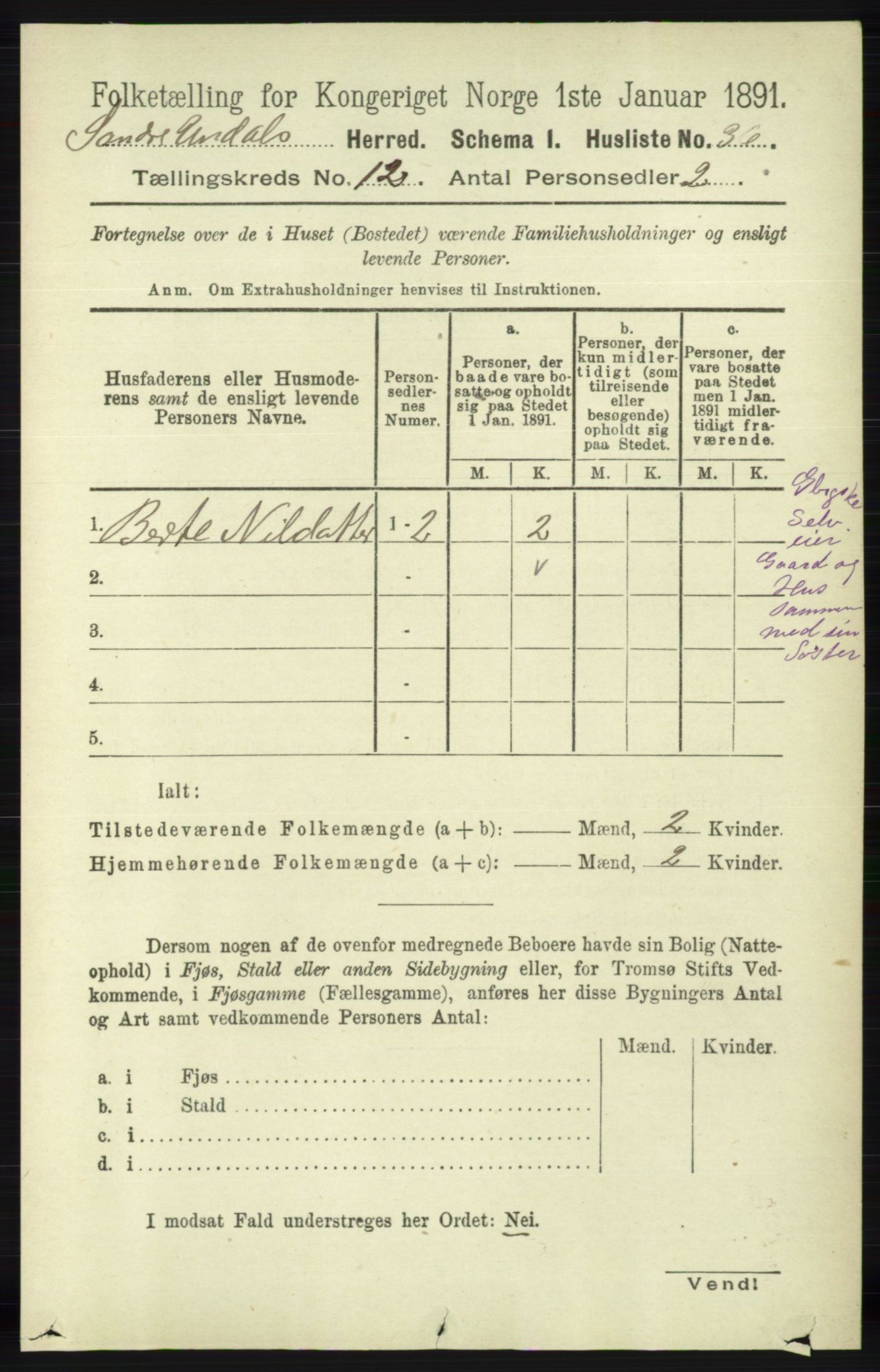 RA, Folketelling 1891 for 1029 Sør-Audnedal herred, 1891, s. 5492