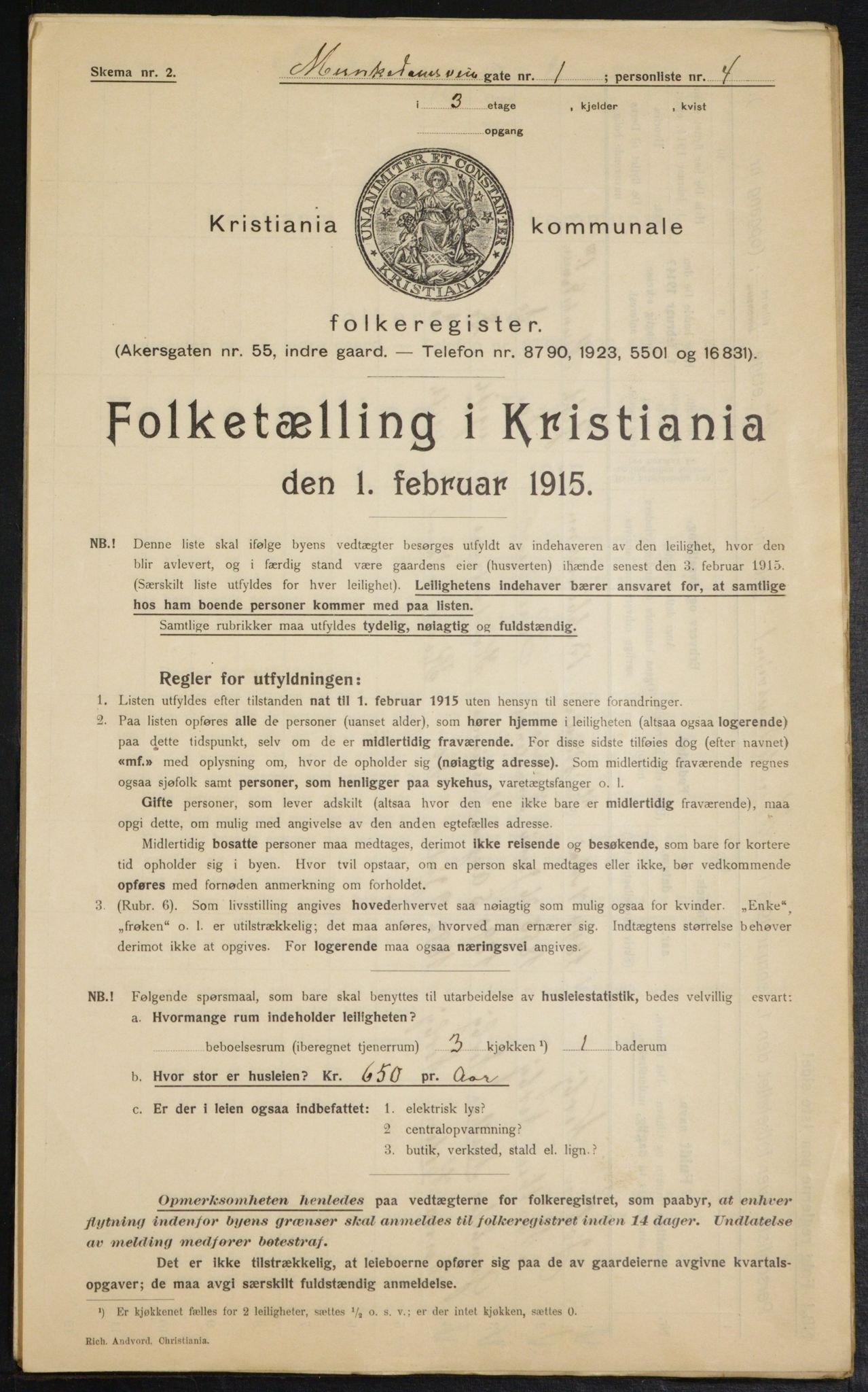 OBA, Kommunal folketelling 1.2.1915 for Kristiania, 1915, s. 66145