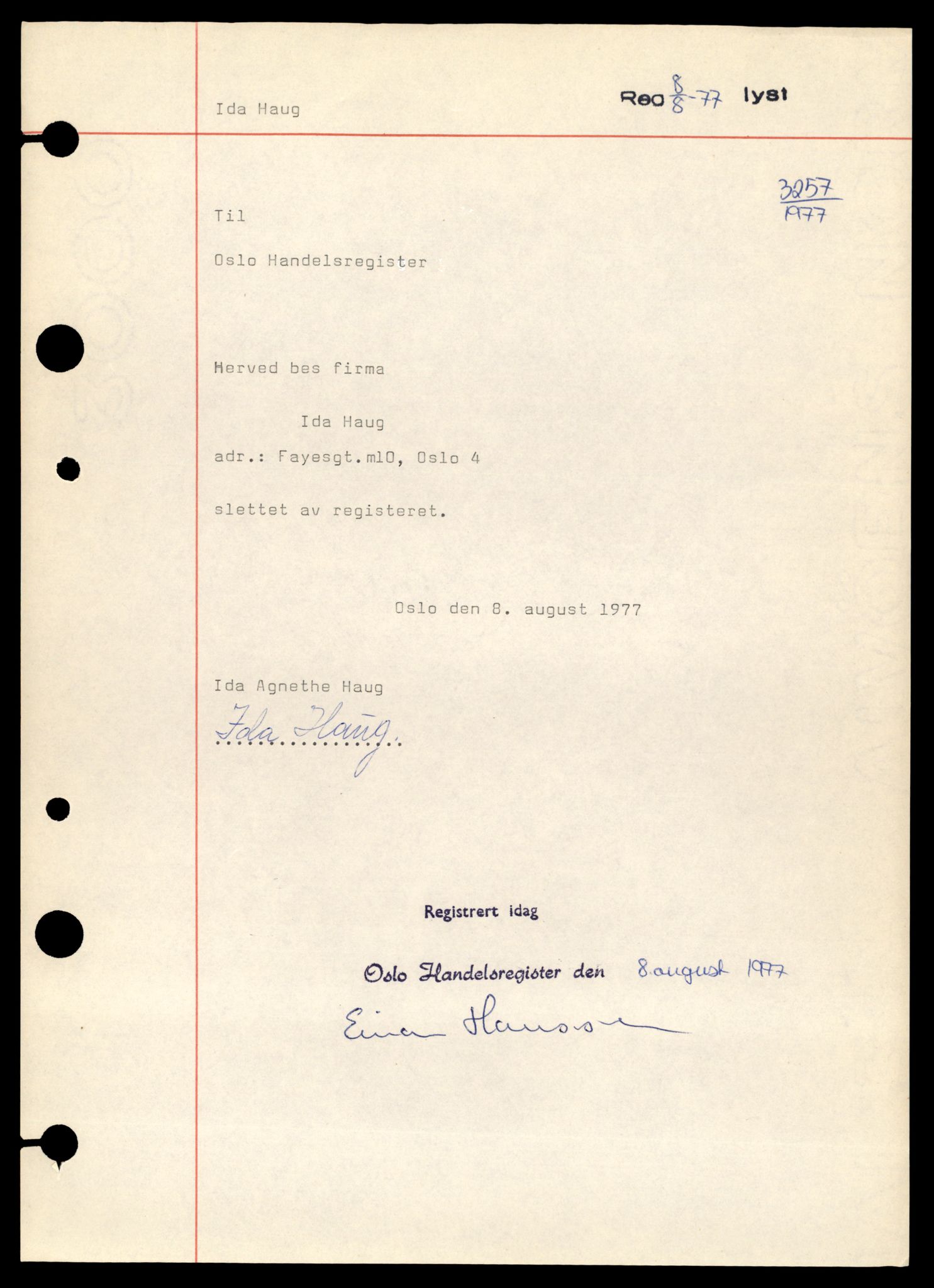 Oslo byfogd, Handelsregisteret, SAT/A-10867/G/Gb/Gbb/L0023: Registreringsmeldinger, I-Noi, 1977, s. 3