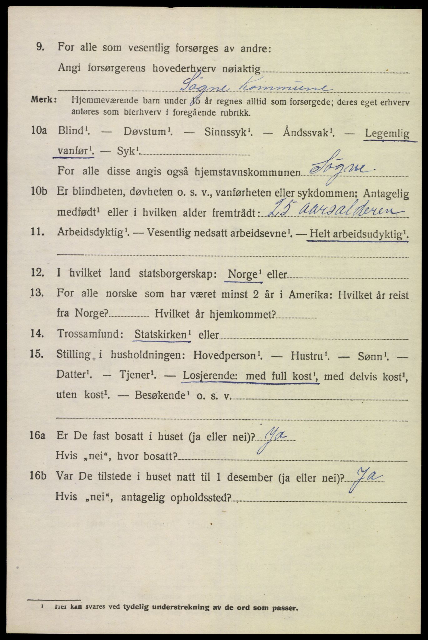 SAK, Folketelling 1920 for 1018 Søgne herred, 1920, s. 1512