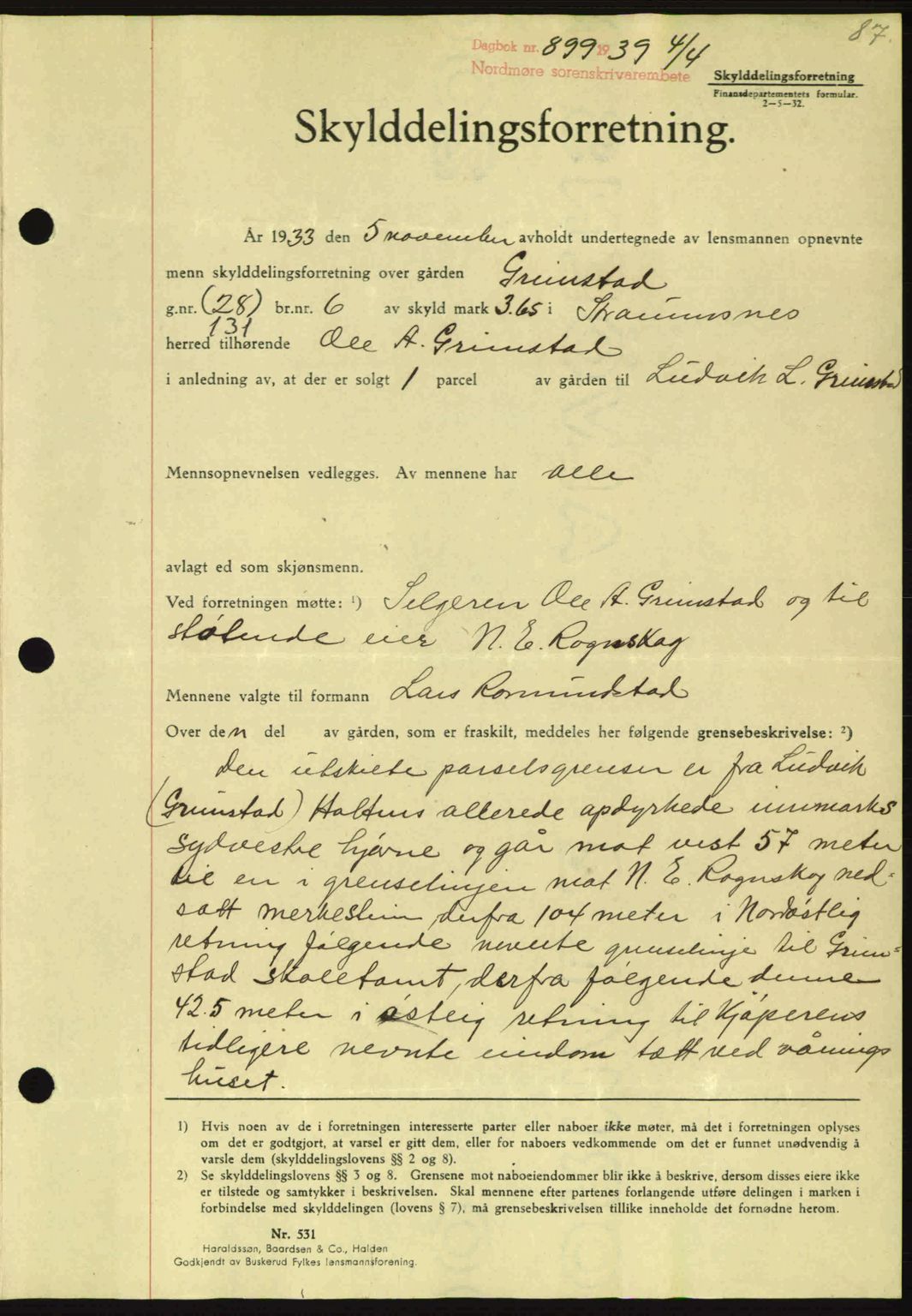 Nordmøre sorenskriveri, AV/SAT-A-4132/1/2/2Ca: Pantebok nr. A86, 1939-1939, Dagboknr: 899/1939