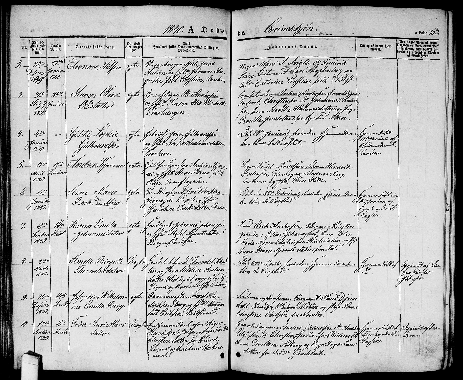 Halden prestekontor Kirkebøker, AV/SAO-A-10909/G/Ga/L0003: Klokkerbok nr. 3, 1834-1844, s. 153