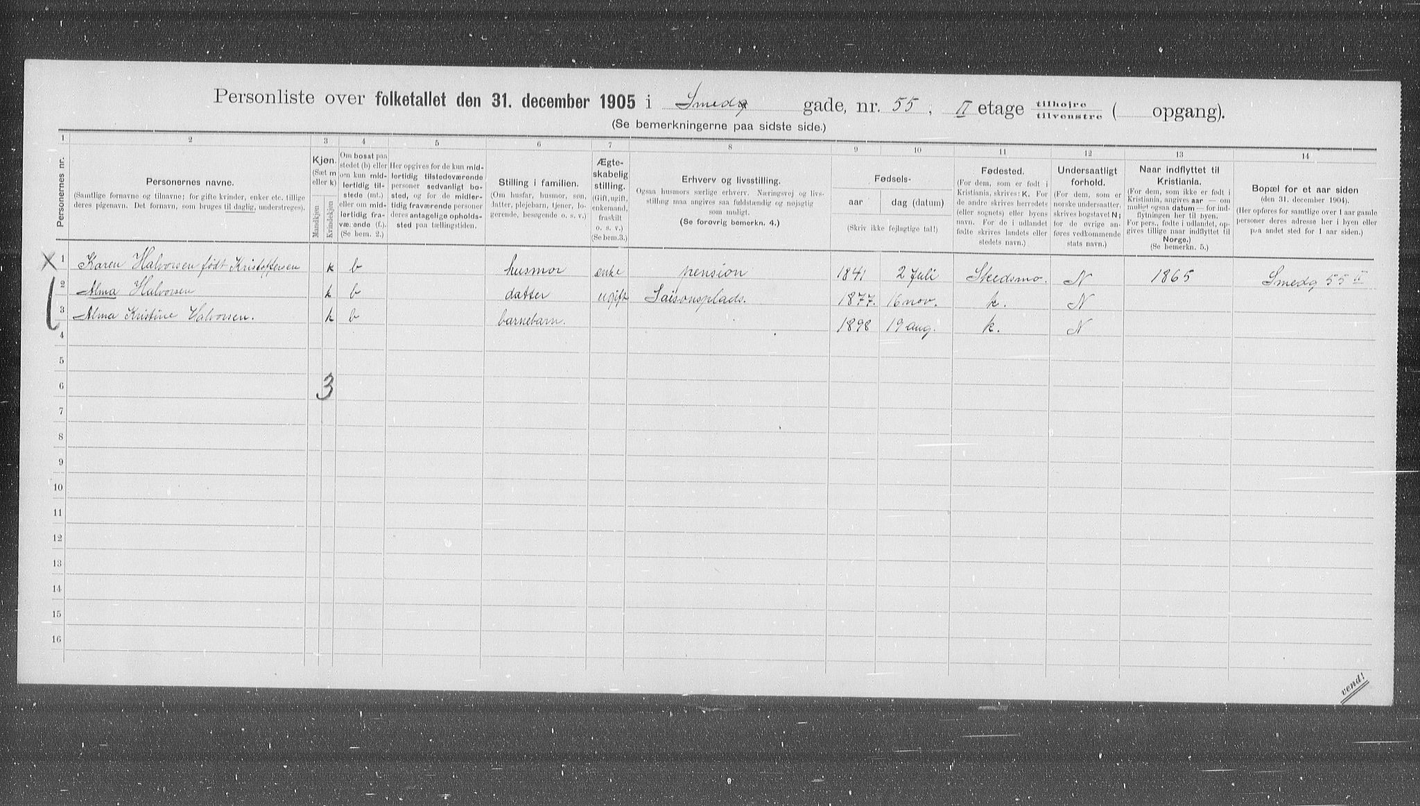 OBA, Kommunal folketelling 31.12.1905 for Kristiania kjøpstad, 1905, s. 50684