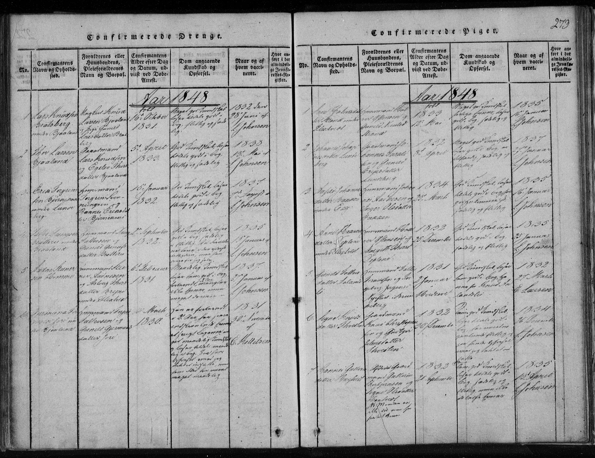 Lårdal kirkebøker, AV/SAKO-A-284/F/Fa/L0005: Ministerialbok nr. I 5, 1815-1860, s. 273