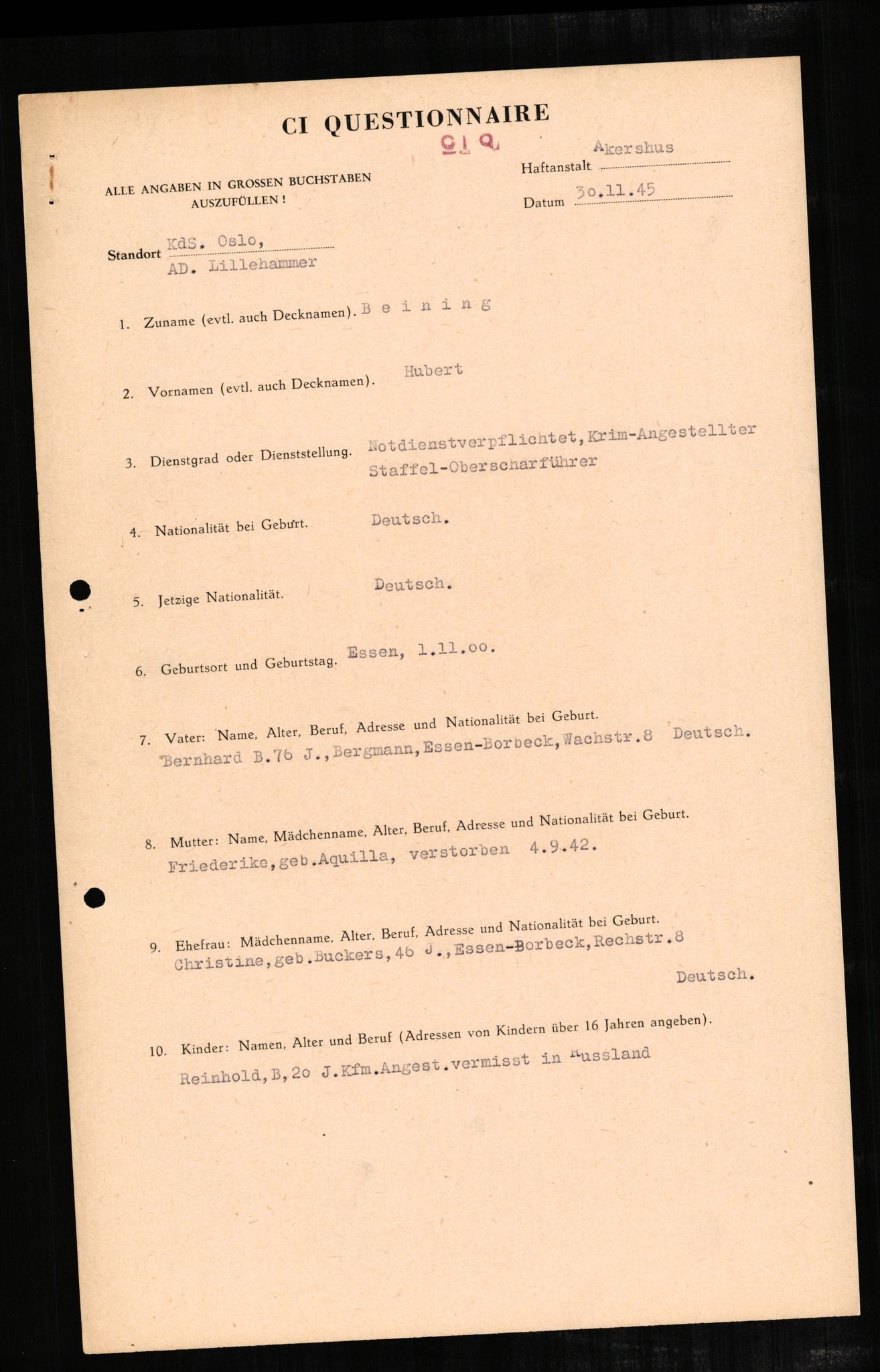 Forsvaret, Forsvarets overkommando II, AV/RA-RAFA-3915/D/Db/L0002: CI Questionaires. Tyske okkupasjonsstyrker i Norge. Tyskere., 1945-1946, s. 506