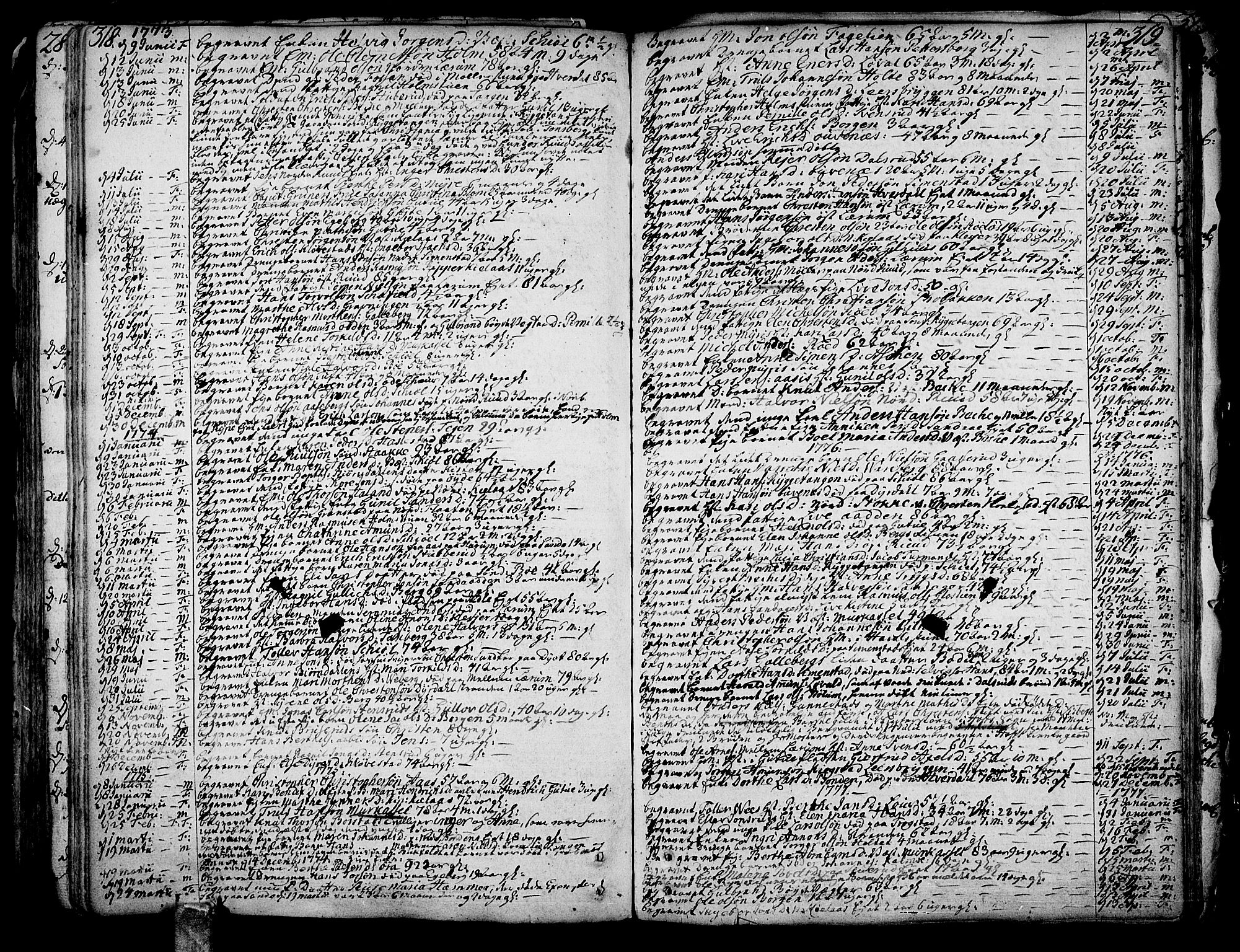 Sande Kirkebøker, AV/SAKO-A-53/F/Fa/L0001: Ministerialbok nr. 1, 1753-1803, s. 318-319