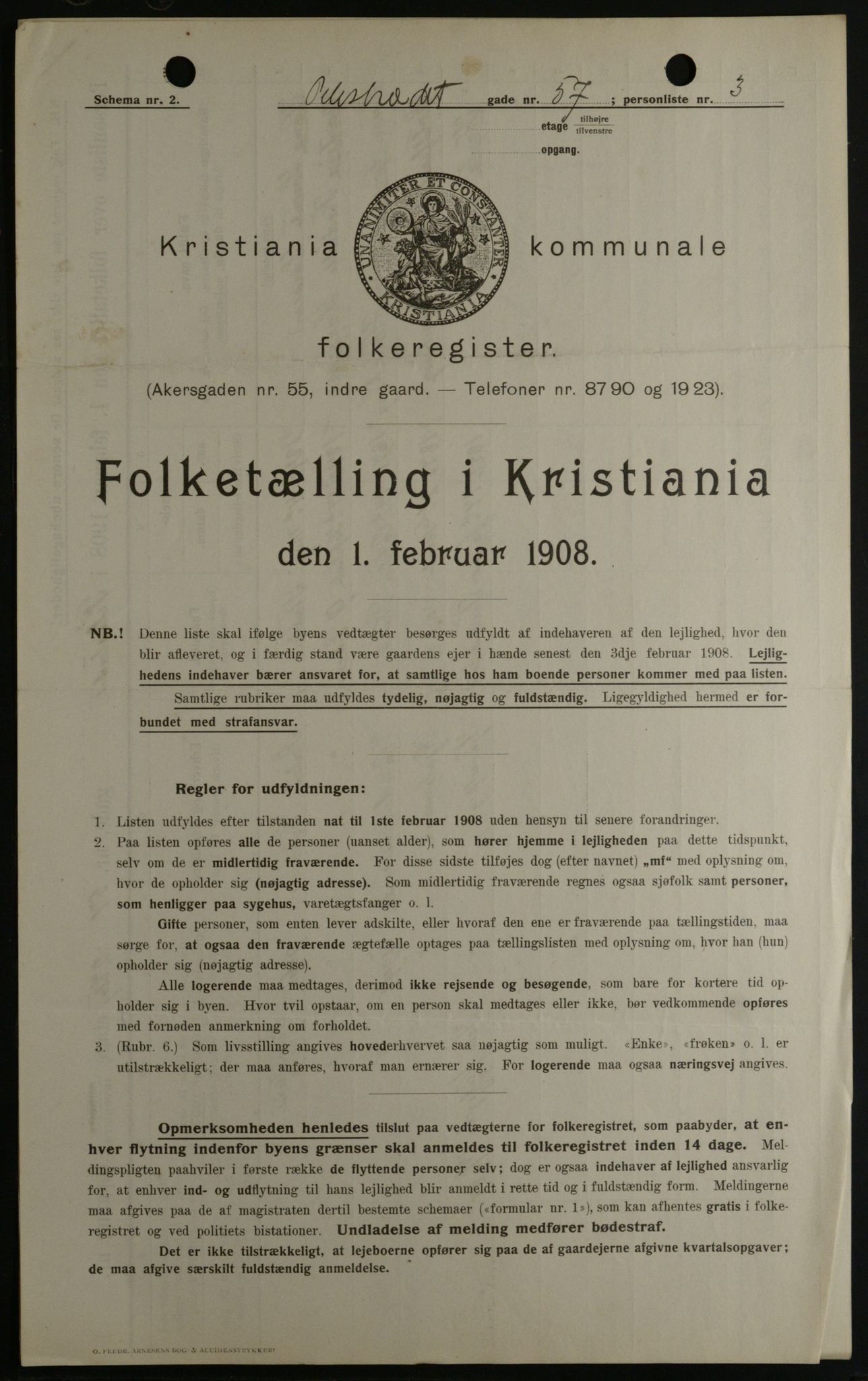 OBA, Kommunal folketelling 1.2.1908 for Kristiania kjøpstad, 1908, s. 71443