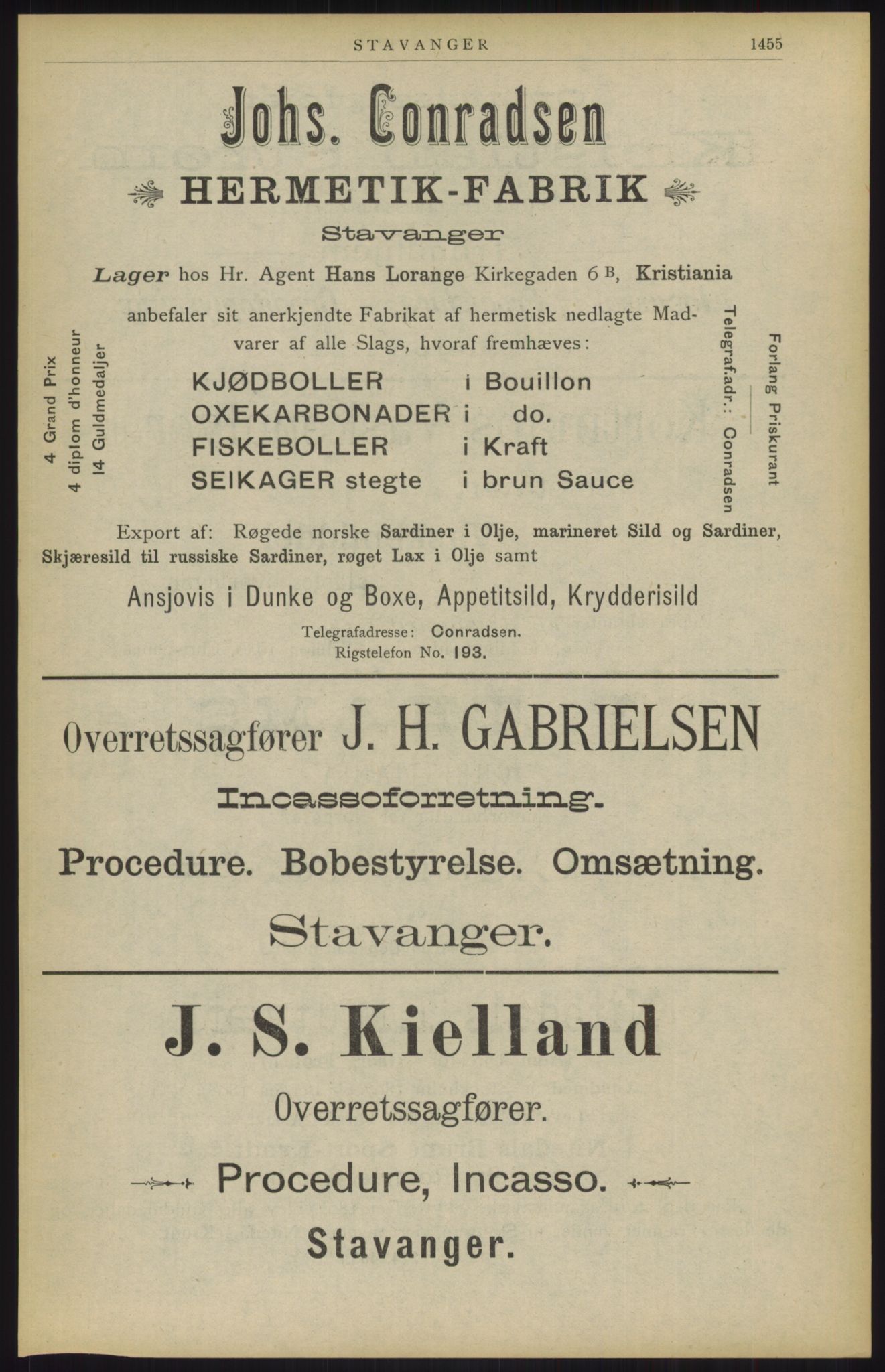 Kristiania/Oslo adressebok, PUBL/-, 1904, s. 1455