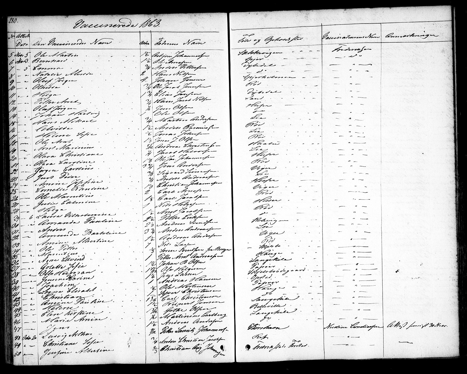 Hvaler prestekontor Kirkebøker, AV/SAO-A-2001/F/Fa/L0006: Ministerialbok nr. I 6, 1846-1863, s. 280