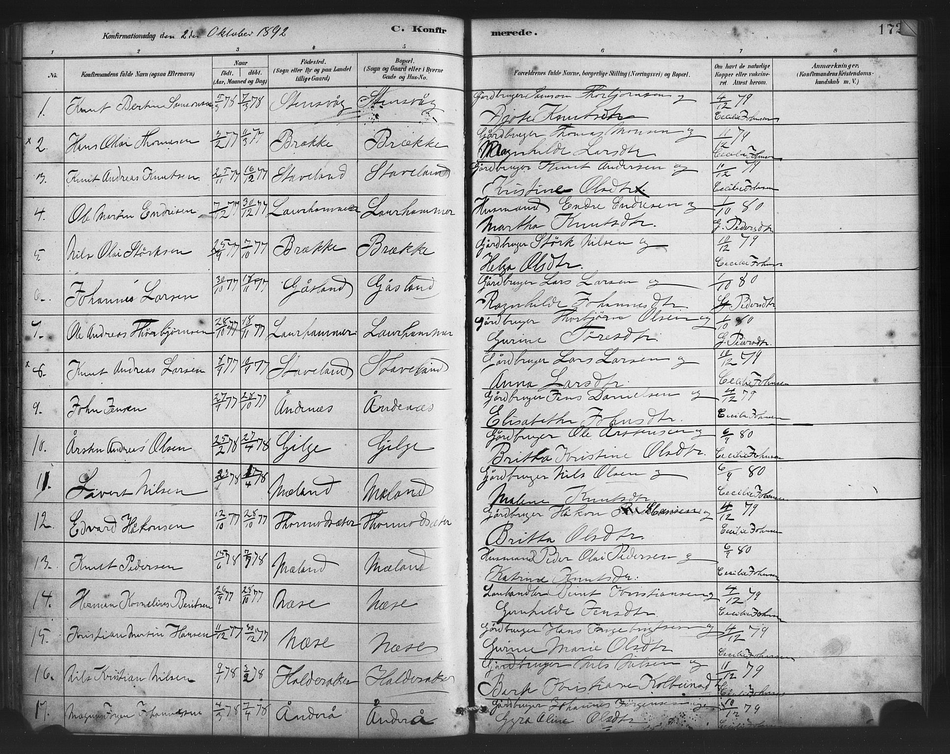 Finnås sokneprestembete, AV/SAB-A-99925/H/Ha/Haa/Haac/L0001: Ministerialbok nr. C 1, 1881-1894, s. 172