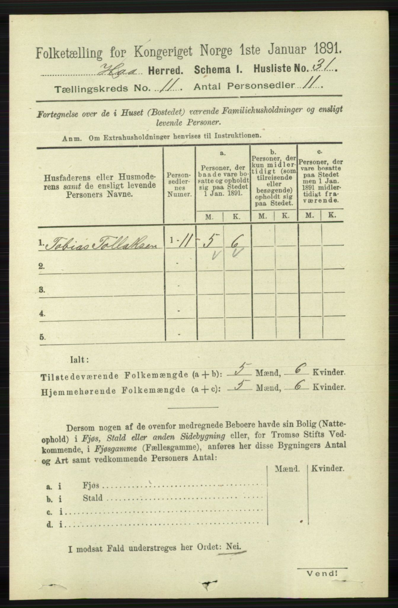 RA, Folketelling 1891 for 1119 Hå herred, 1891, s. 2624