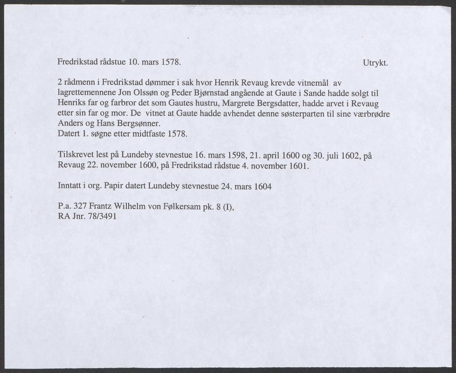 Riksarkivets diplomsamling, RA/EA-5965/F12/L0007: Pk. 8 (I), 1604-1719, s. 4