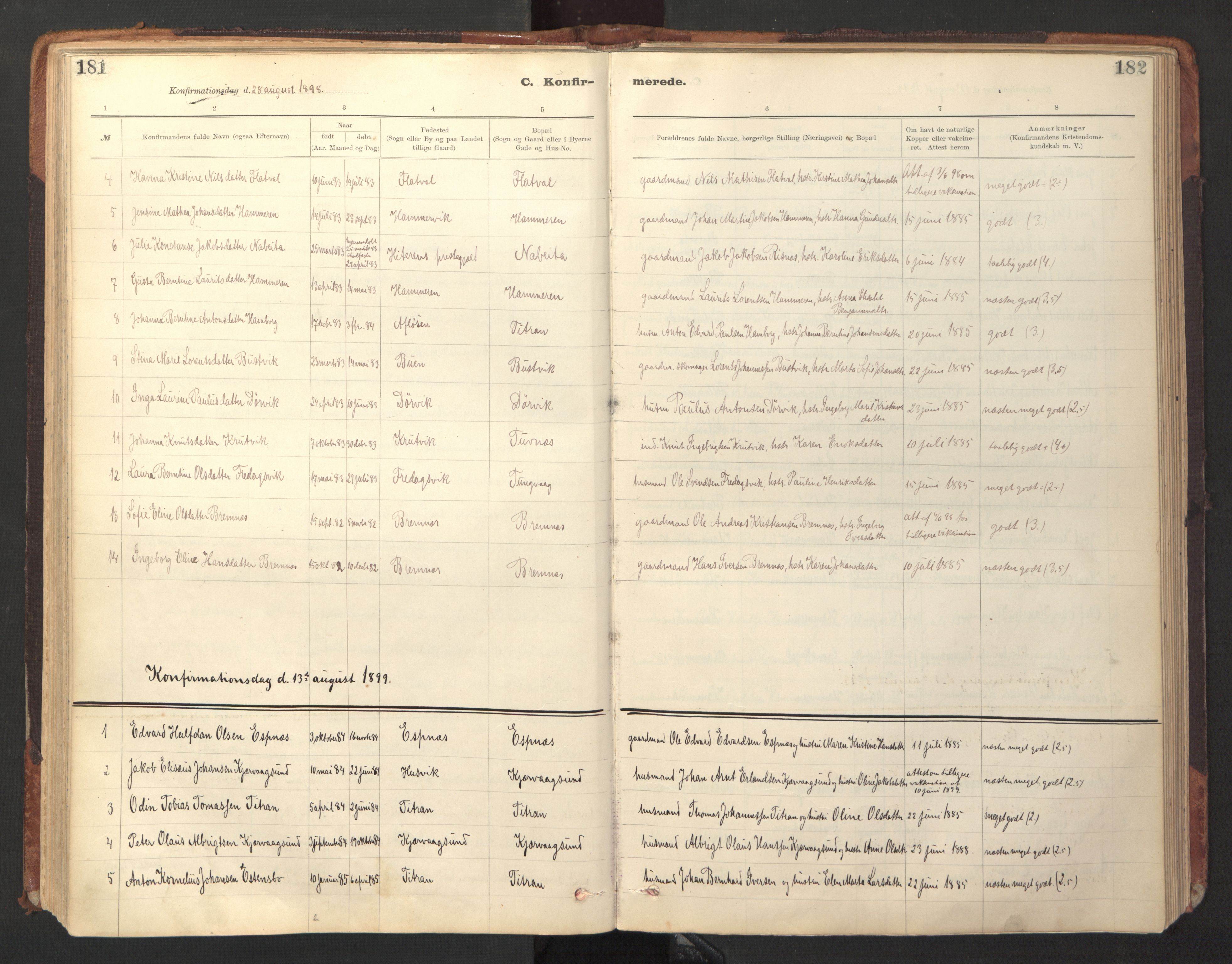 Ministerialprotokoller, klokkerbøker og fødselsregistre - Sør-Trøndelag, AV/SAT-A-1456/641/L0596: Ministerialbok nr. 641A02, 1898-1915, s. 181-182