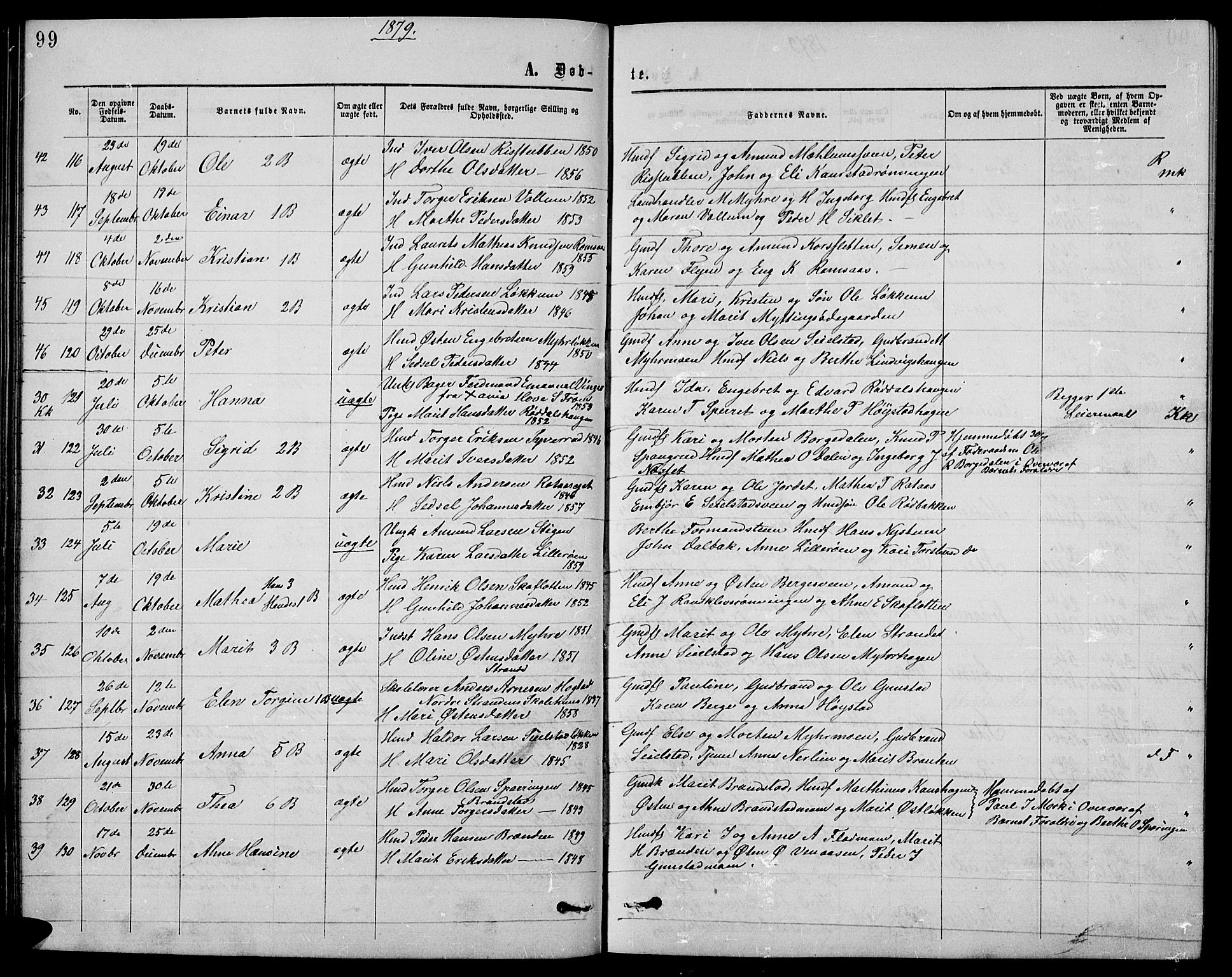Ringebu prestekontor, AV/SAH-PREST-082/H/Ha/Hab/L0004: Klokkerbok nr. 4, 1867-1879, s. 99