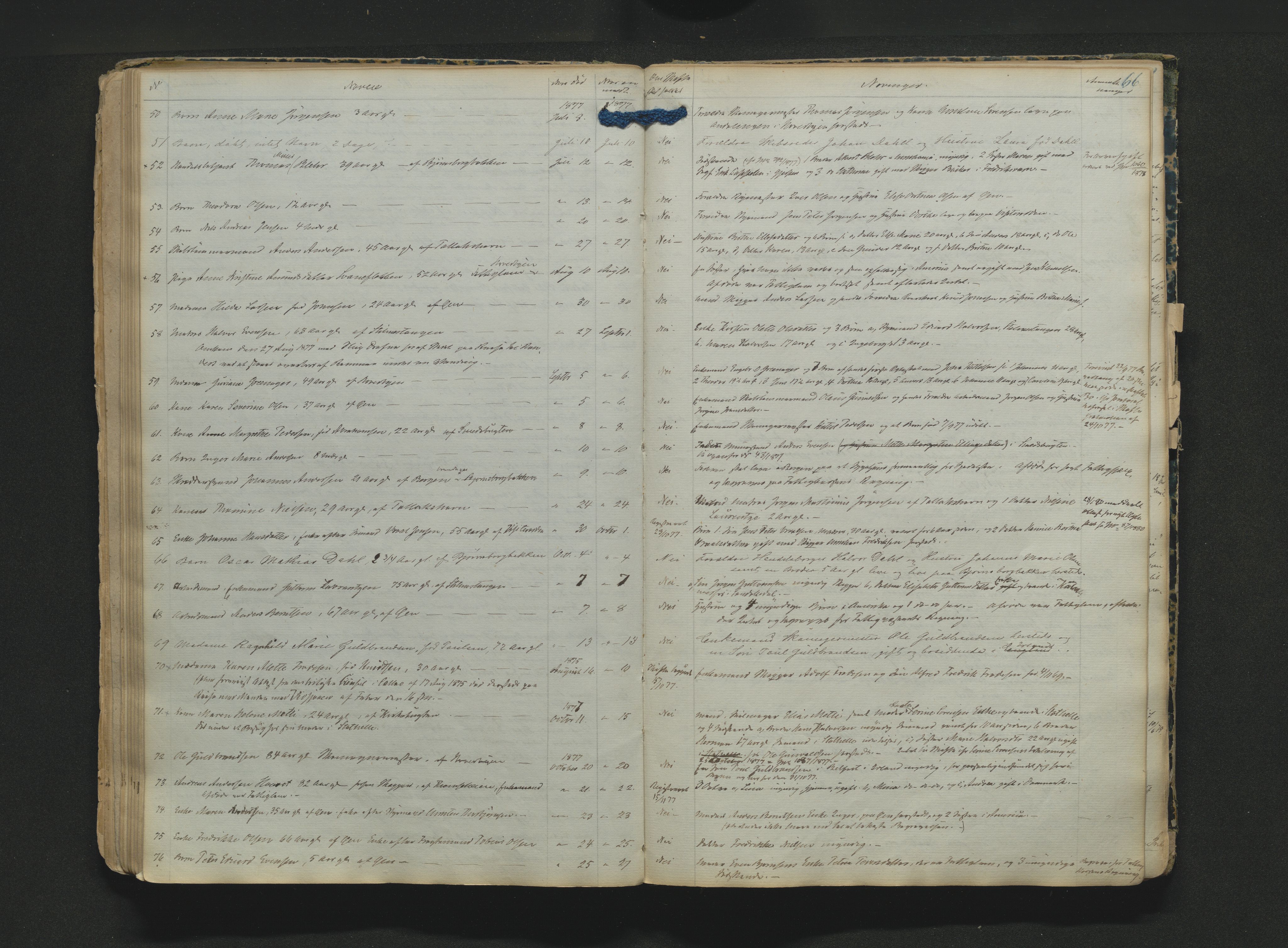Kragerø byfogd, AV/SAKO-A-215/H/Ha/L0001: Dødsmeldingsprotokoll, 1851-1890, s. 66