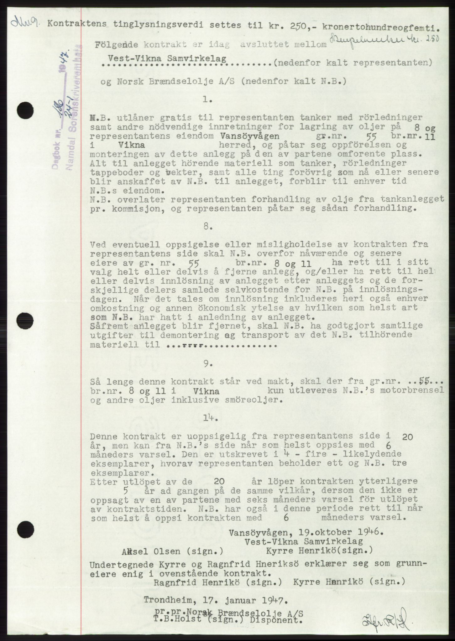 Namdal sorenskriveri, SAT/A-4133/1/2/2C: Pantebok nr. -, 1946-1947, Dagboknr: 186/1947