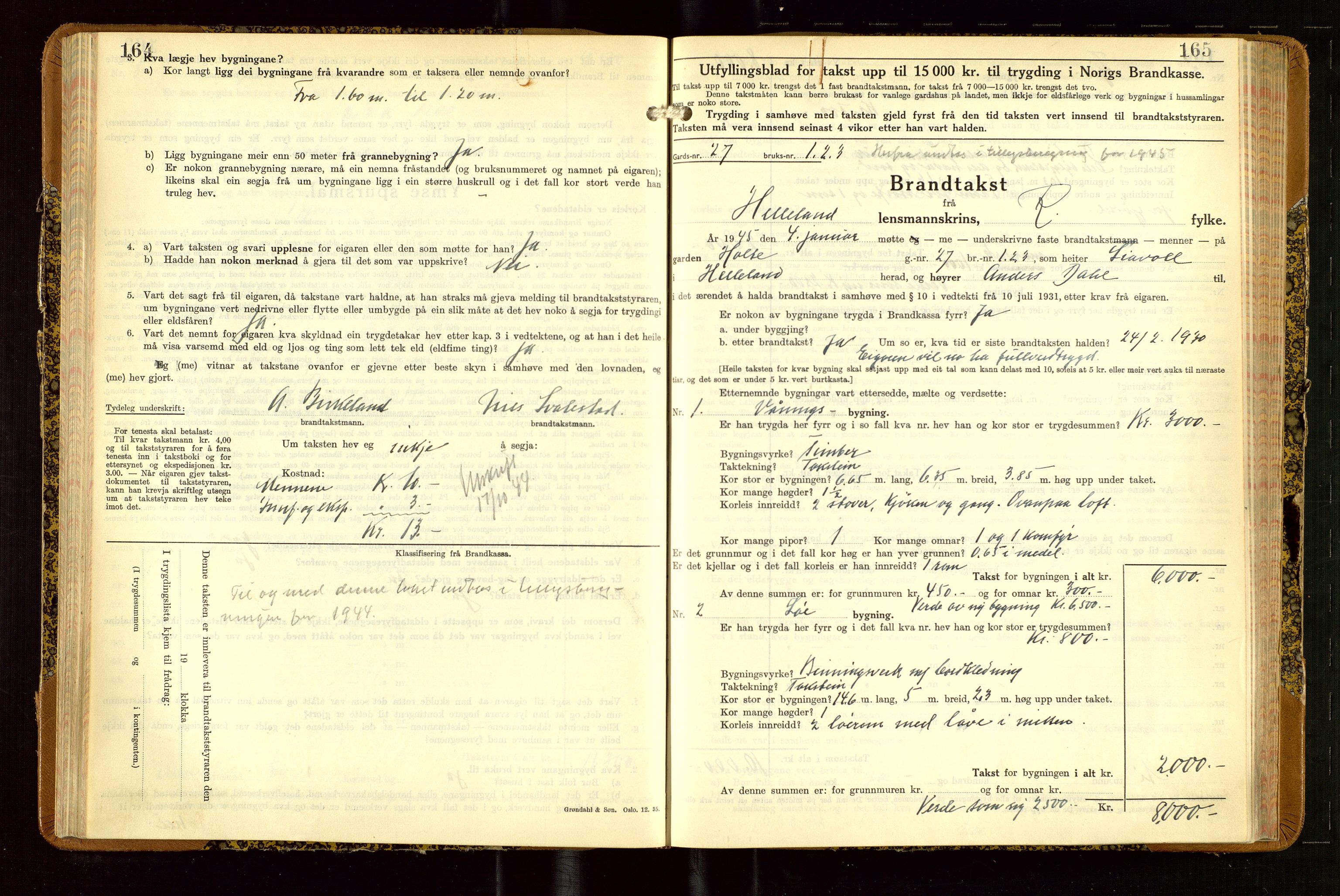 Helleland lensmannskontor, SAST/A-100209/Gob/L0004: "Brandtakstbok", 1939-1949, s. 164-165