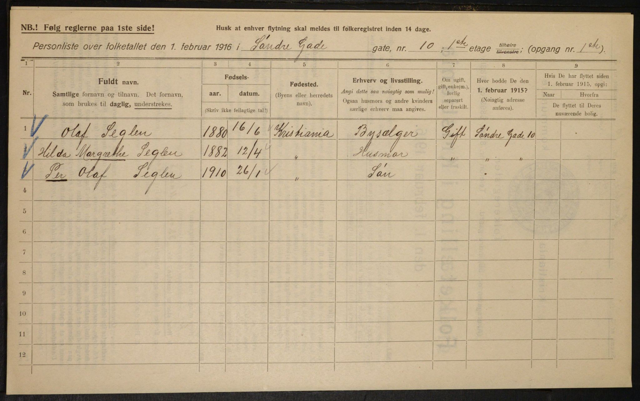 OBA, Kommunal folketelling 1.2.1916 for Kristiania, 1916, s. 109387