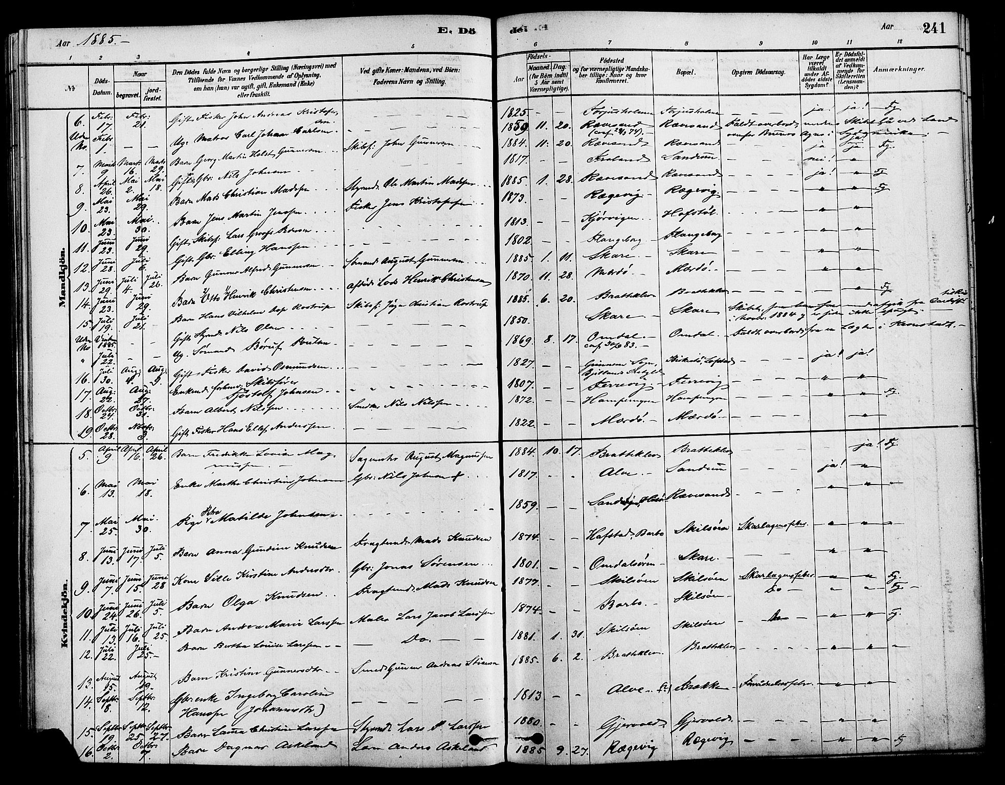 Tromøy sokneprestkontor, AV/SAK-1111-0041/F/Fa/L0009: Ministerialbok nr. A 9, 1878-1896, s. 241