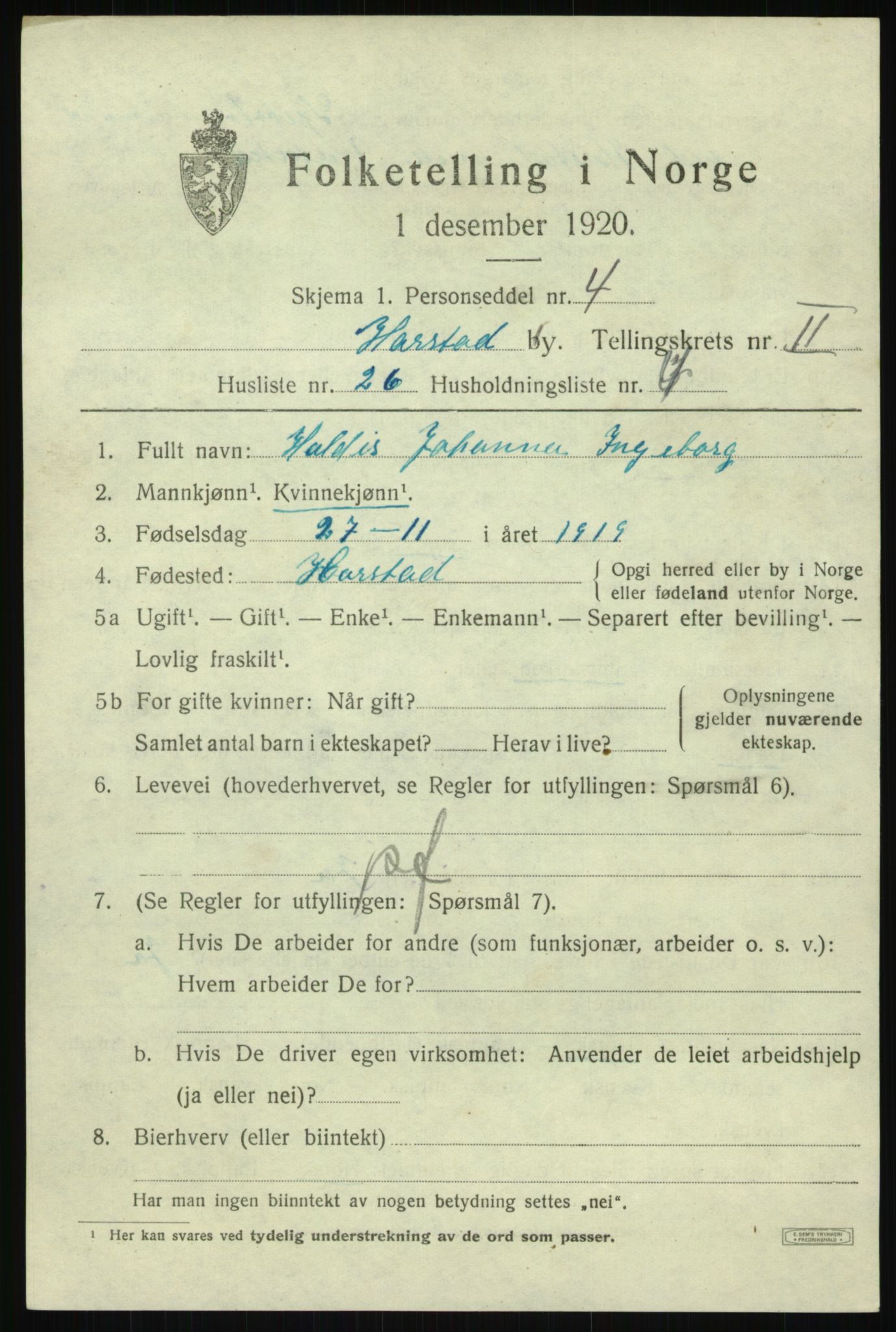 SATØ, Folketelling 1920 for 1901 Harstad ladested, 1920, s. 3552